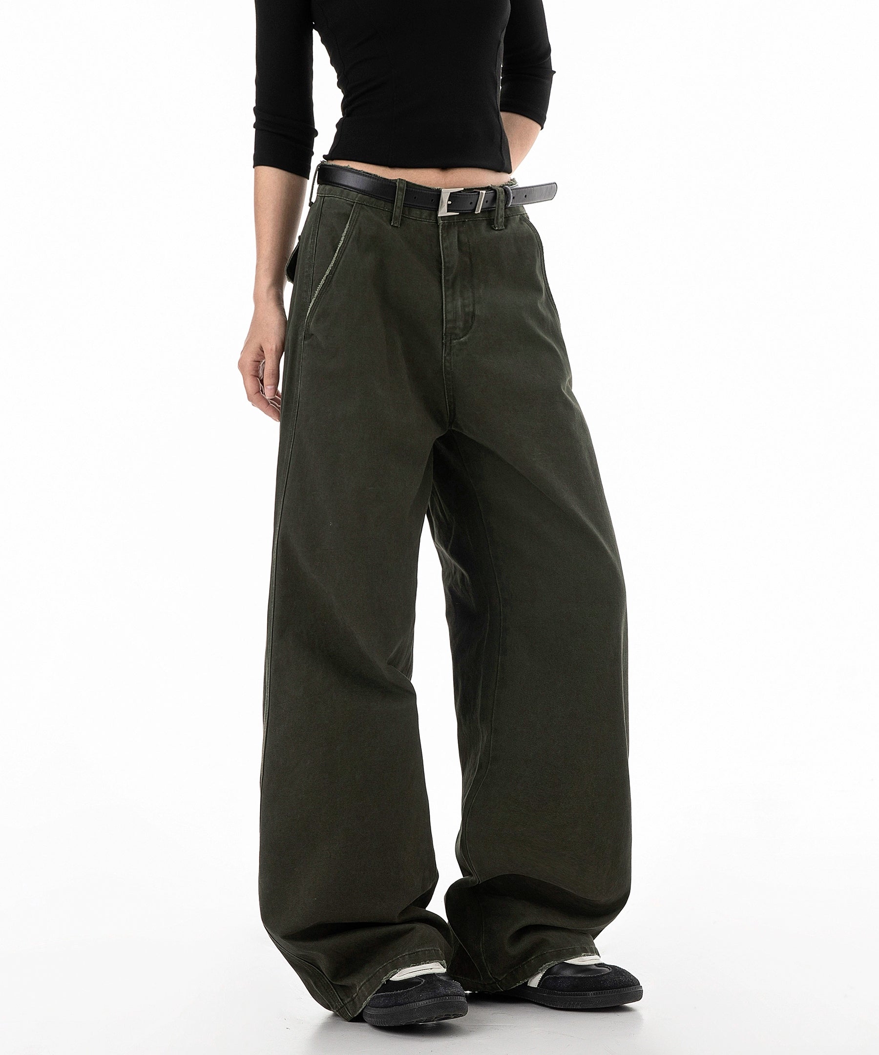 ICH MODE 美式复古水洗直筒裤女秋冬宽松阔腿裤工装休闲裤牛仔裤