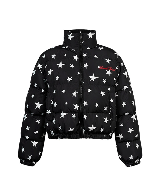 野生zero立领印花短款棉服女秋冬新款设计感小众宽松加厚棉衣外套