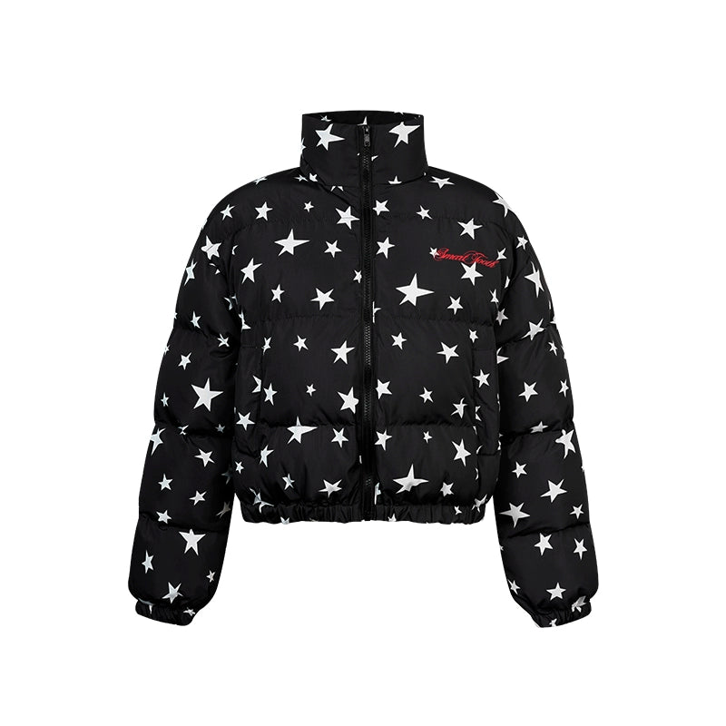 野生zero立领印花短款棉服女秋冬新款设计感小众宽松加厚棉衣外套