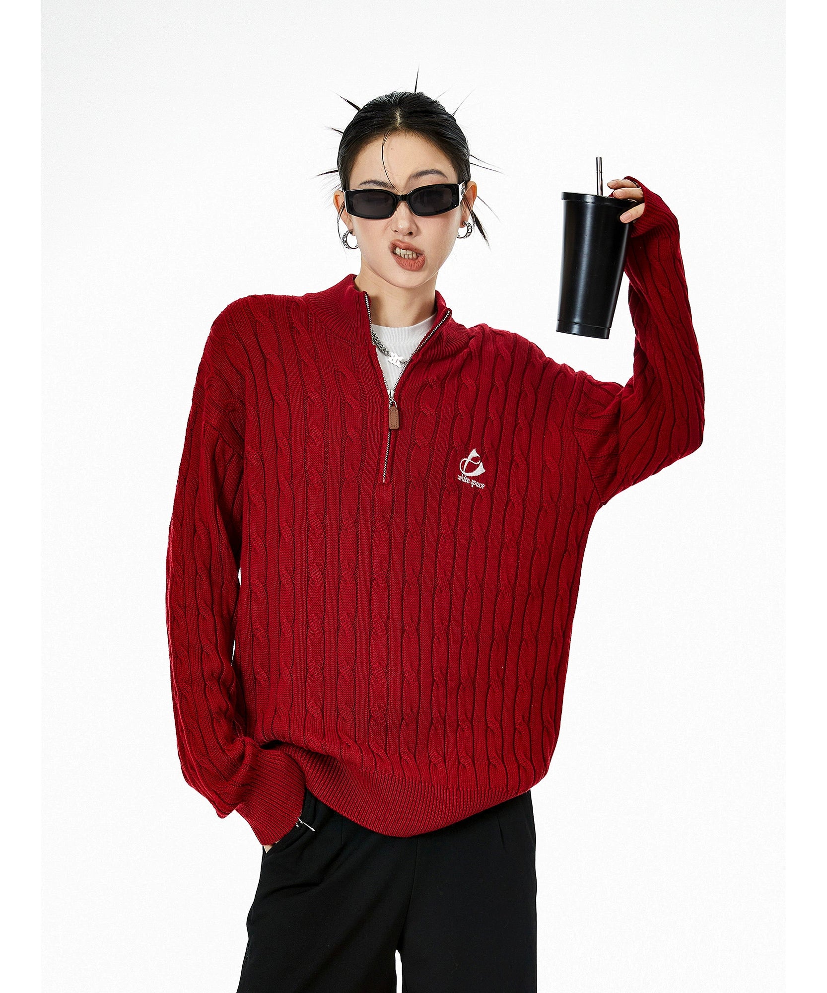 ICH MODE 美式复古半高领毛衣女秋冬季慵懒风软糯针织杉外套新款