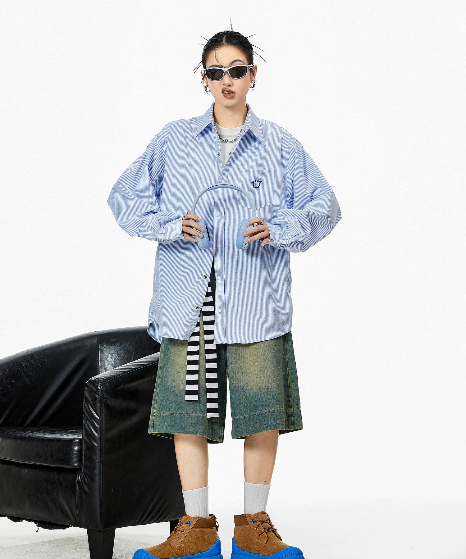 ICH MODE 美式复古条纹衬衫女秋2025新款宽松流行衬衣外套上衣