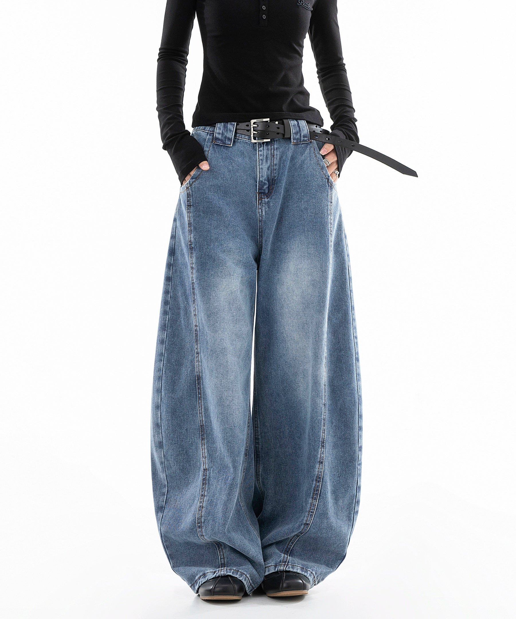 ICH MODE 美式复古直筒宽松牛仔裤女新款流行弯刀裤休闲阔腿裤子