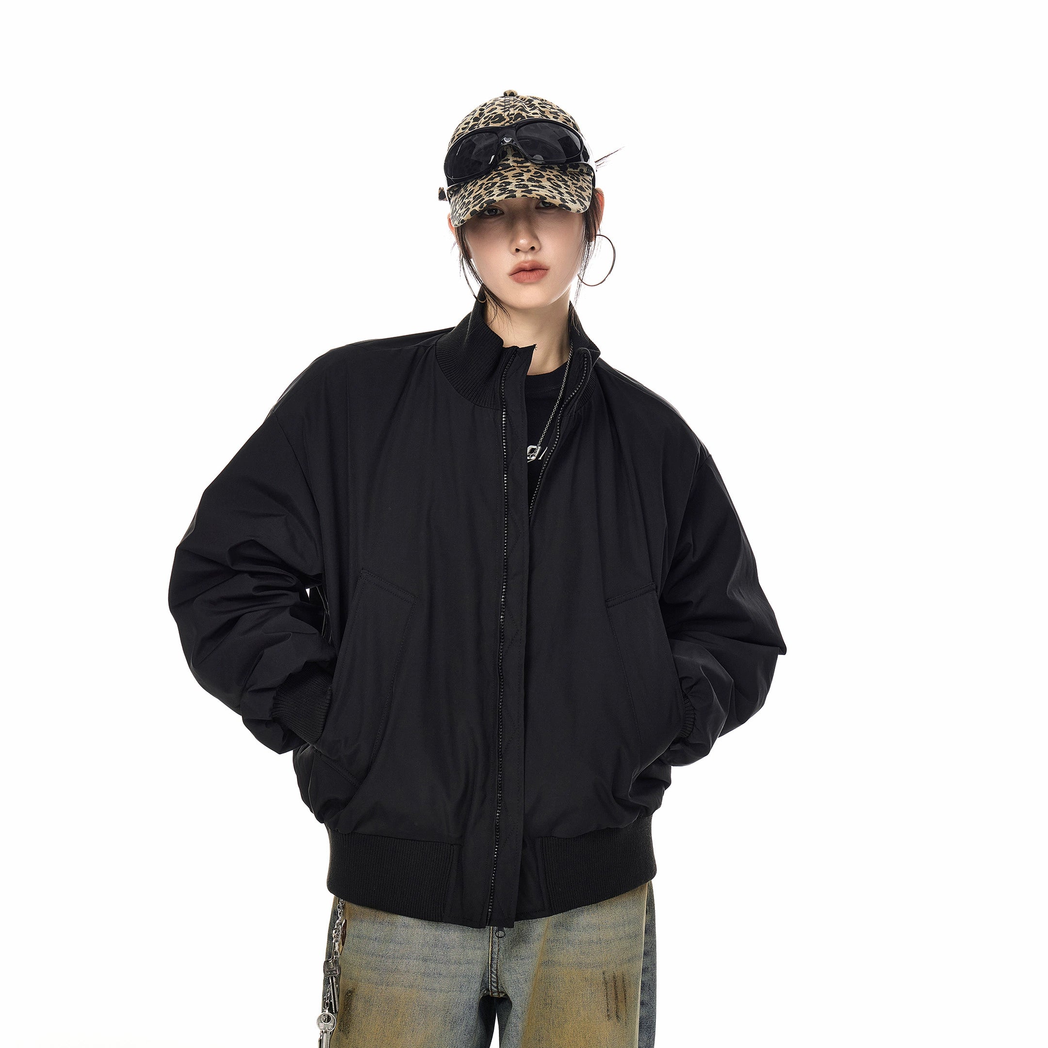 ICH MODE 美式90白鸭绒复古纯色立领羽绒服女冬季宽松外套保暖