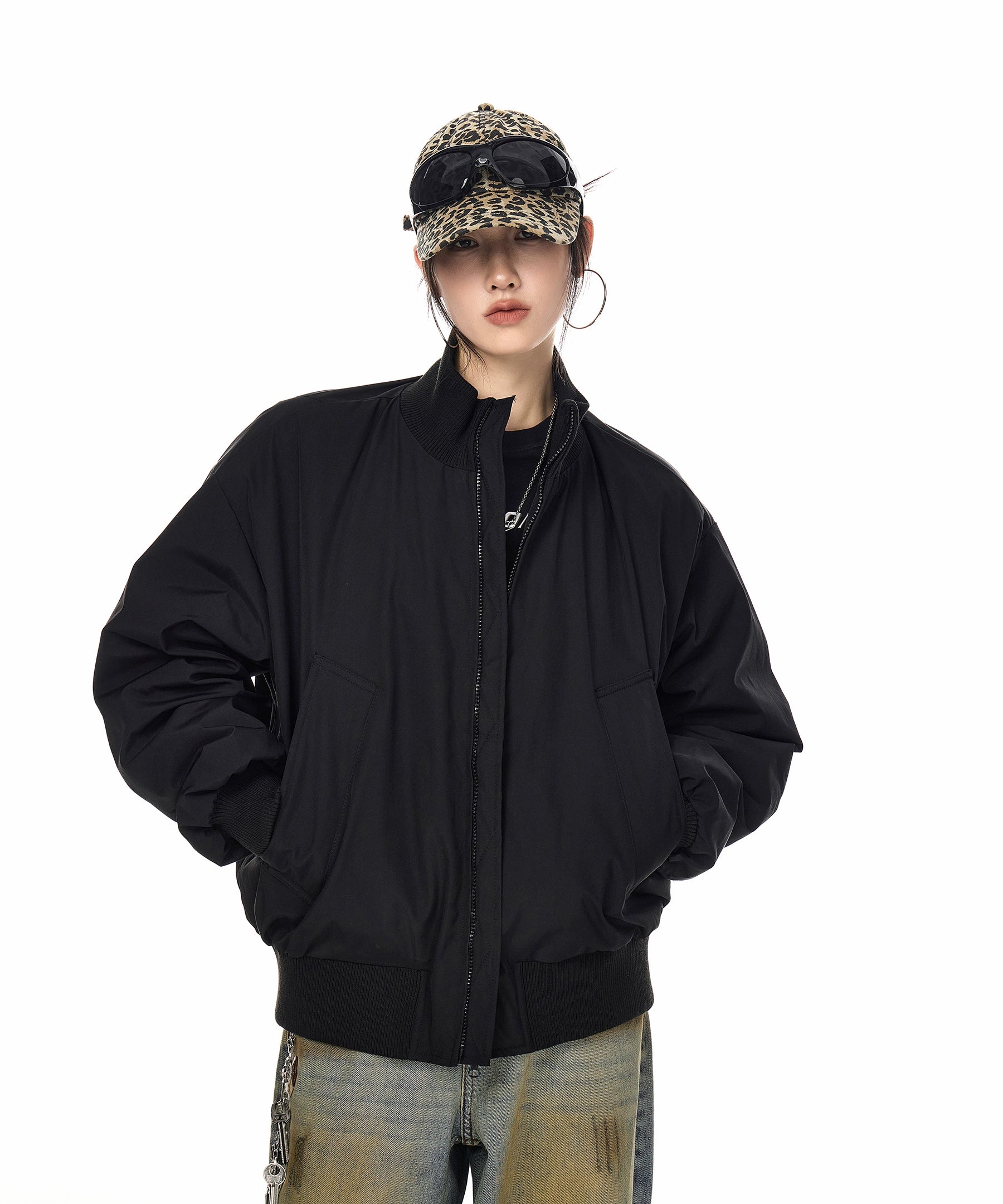 ICH MODE 90白鸭绒美式立领黑色轻薄羽绒服女冬季保暖宽松外套