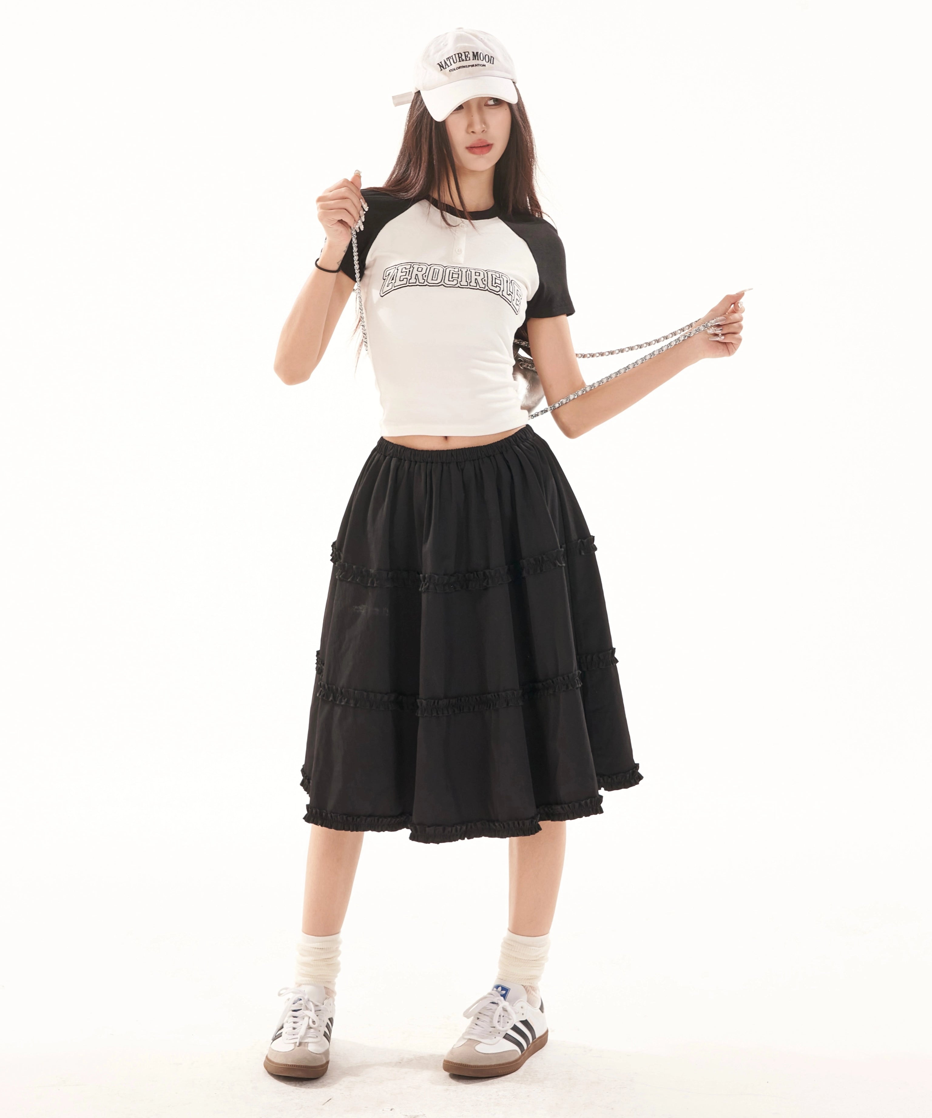 野生zero 撞色插肩短袖t恤女夏季辣妹韩系设计感刺绣修身显瘦上衣