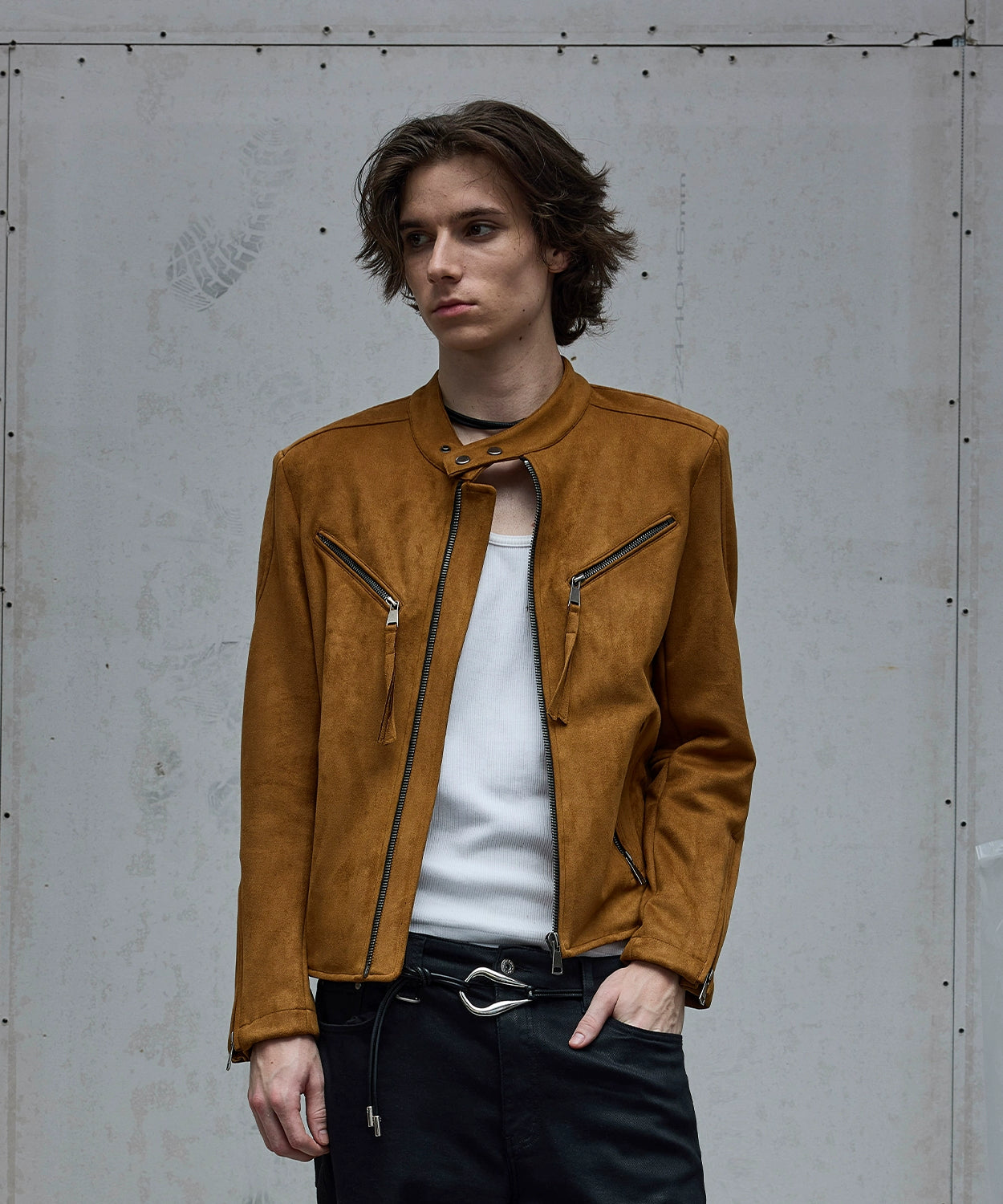 棉羊绒麂皮手感立领夹克修饰肩型合身外套Nico同款TERRAINCOGNITA