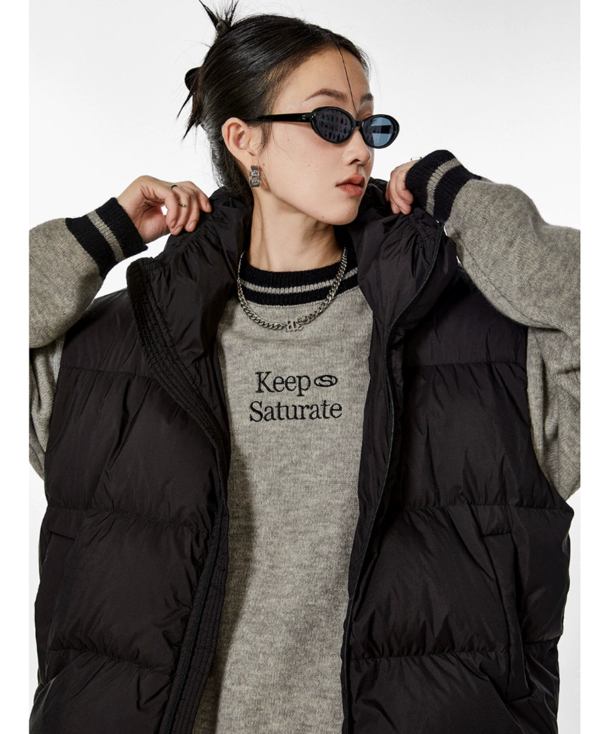 ICH MODE 美式复古圆领毛衣秋冬女宽松针织衫外套慵懒风2025新款