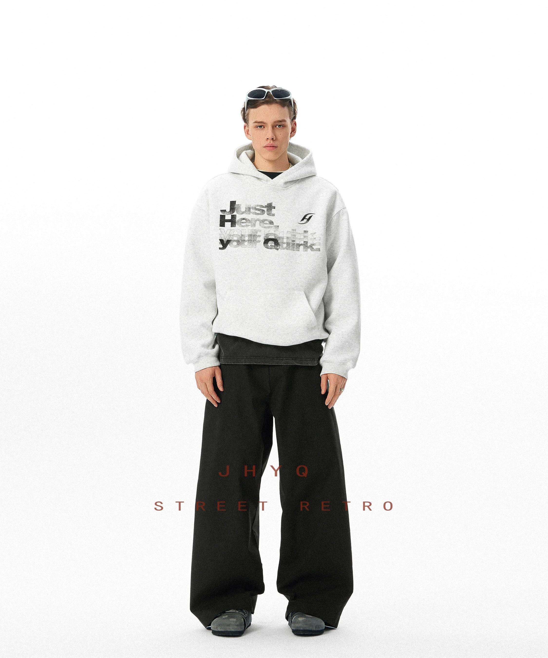 【就在这里，你的怪癖】JHYQ印花创意连帽卫衣男宽松情侣帽衫外套