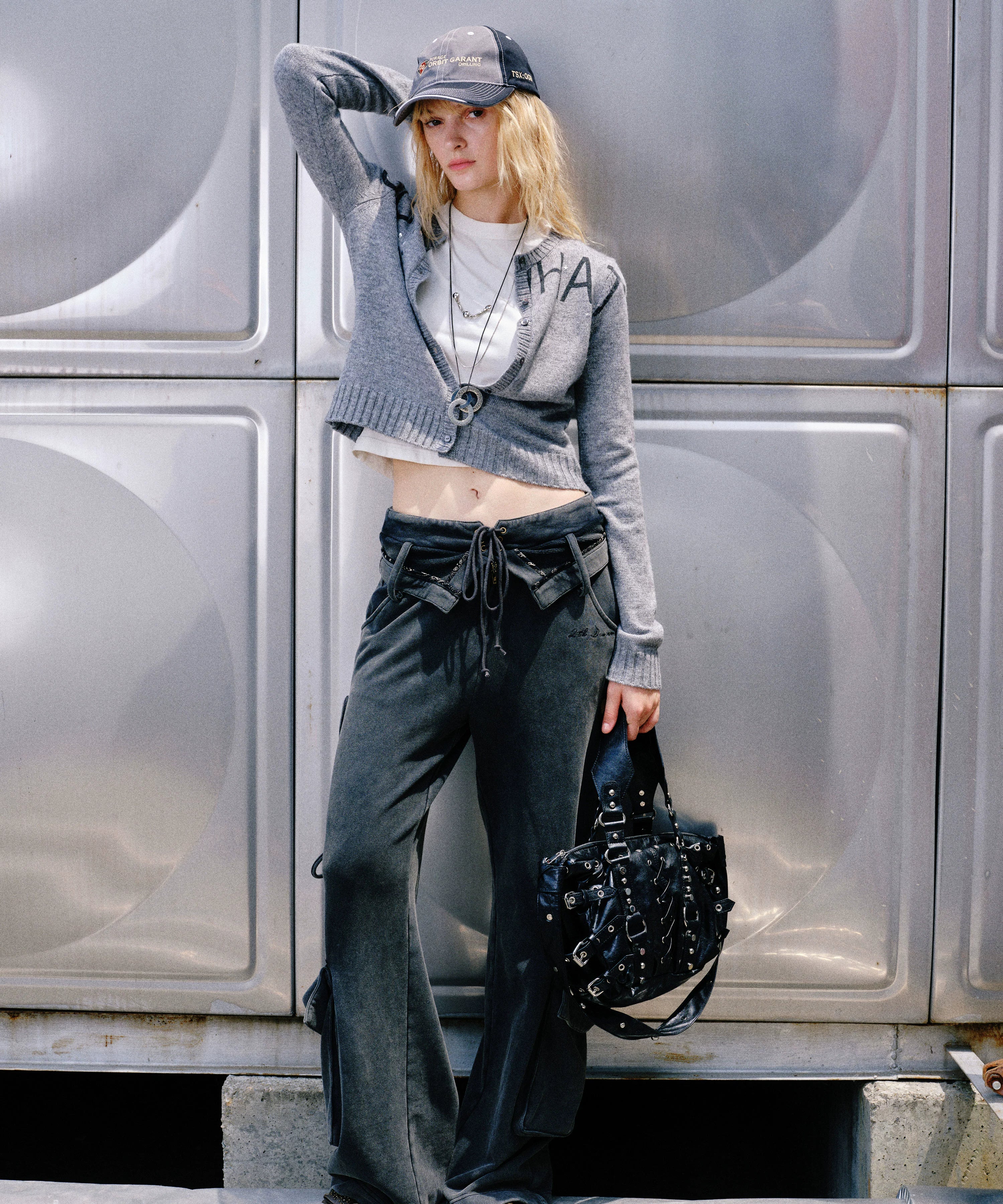 2th Desire原创做旧水洗立体口袋翻折腰头绑带设计感直筒工装长裤