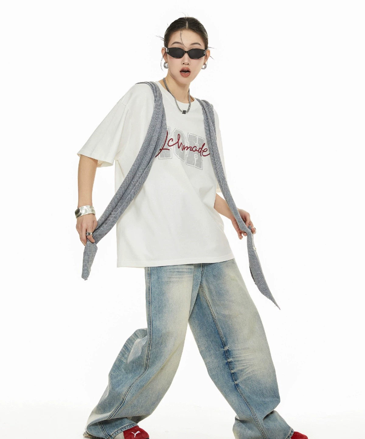 ICH MODE 美式复古白色短袖t恤女2025夏季新款宽松慵懒风半袖上衣