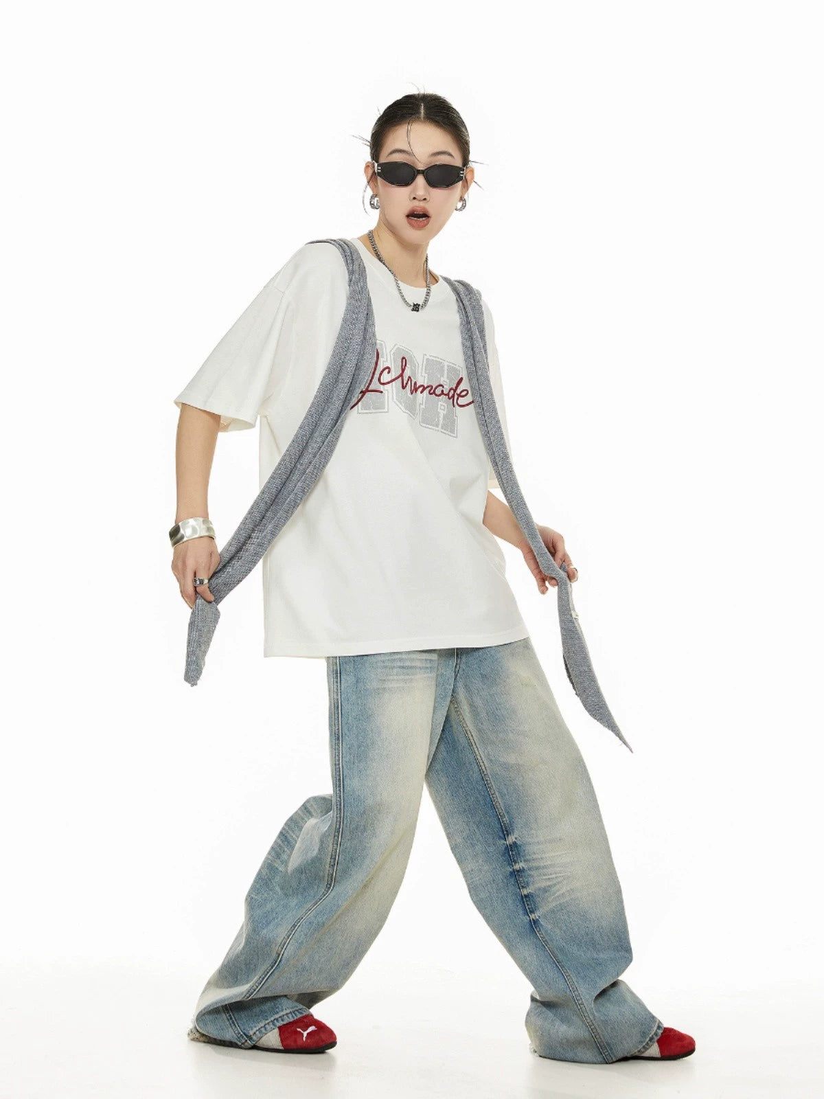 ICH MODE 美式复古白色短袖t恤女2025夏季新款宽松慵懒风半袖上衣