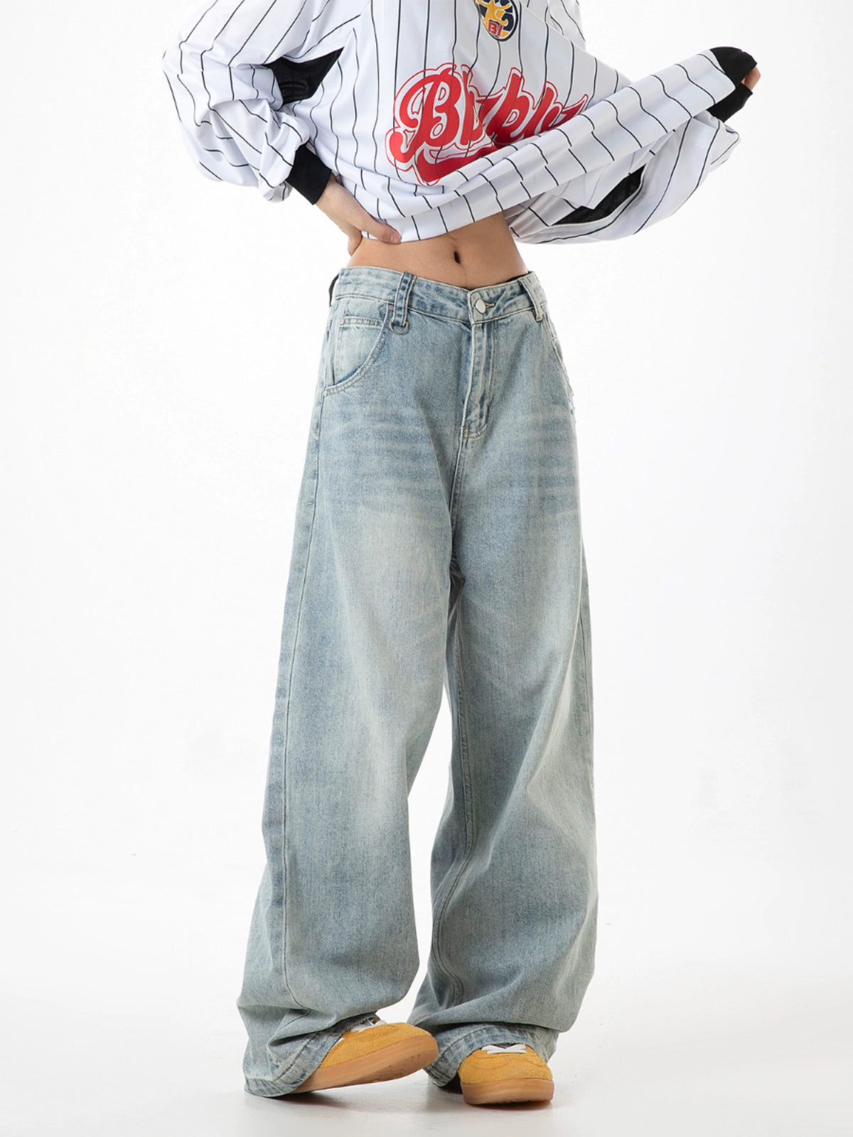 ICH MODE 美式复古宽松牛仔裤女2025新款直筒阔腿工装裤休闲裤子