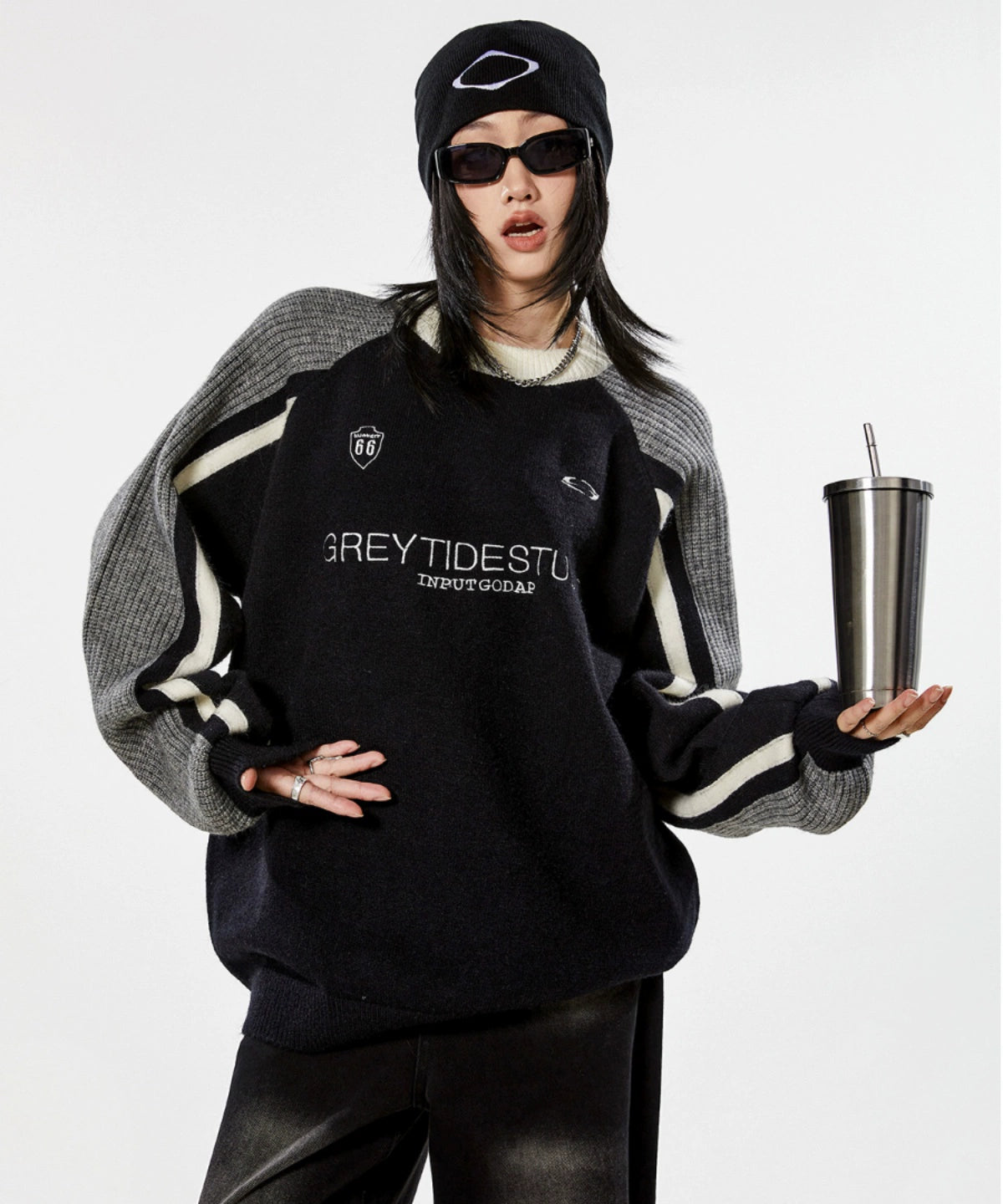 ICH MODE 美式复古套头毛衣女秋冬2025新款慵懒风针织衫外套上衣