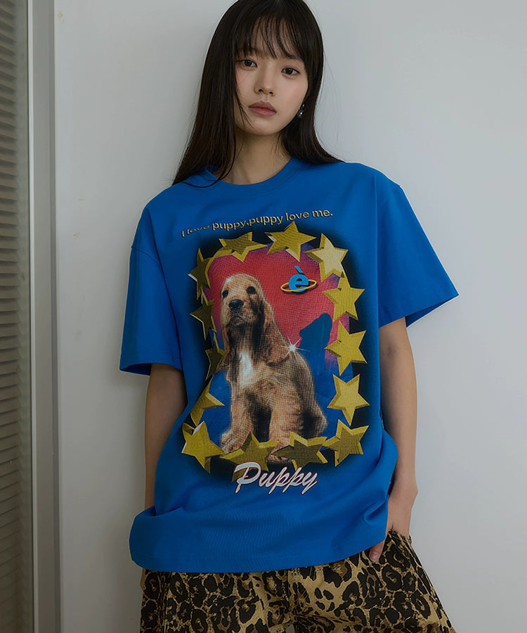 “金星美卡”｜eeee原创美式复古趣味美卡犬短袖小众设计感T恤夏