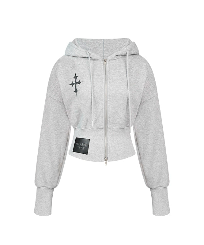 野生zero 开衫印花卫衣女秋冬新款美式复古加厚短款长袖上衣外套