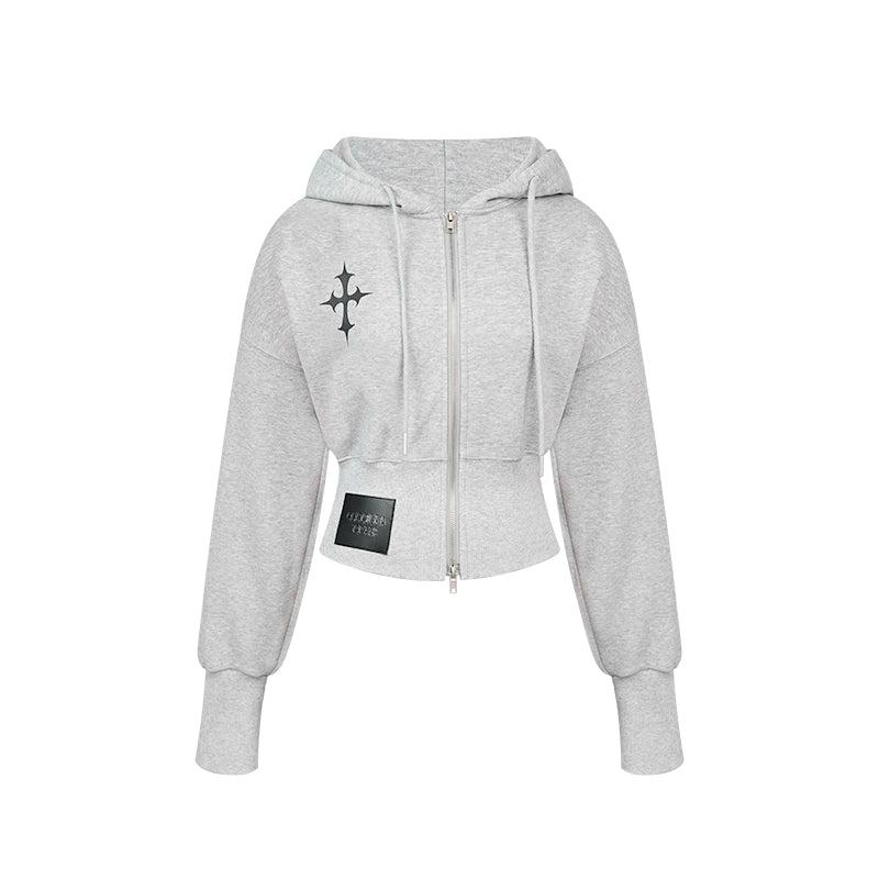 野生zero 开衫印花卫衣女秋冬新款美式复古加厚短款长袖上衣外套