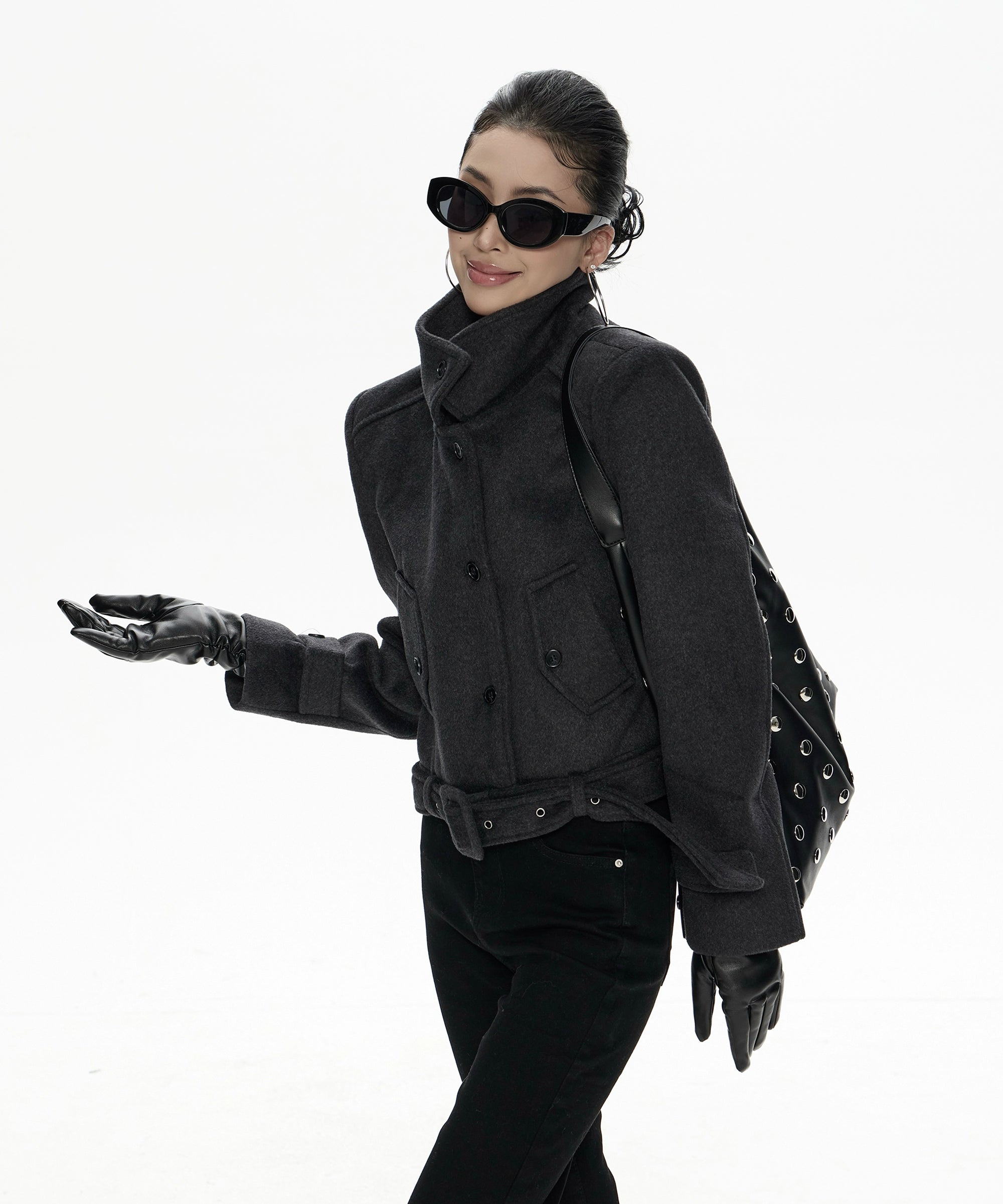 野生zero立领宽松毛呢外套女秋冬新款设计感小众加厚显瘦长袖上衣