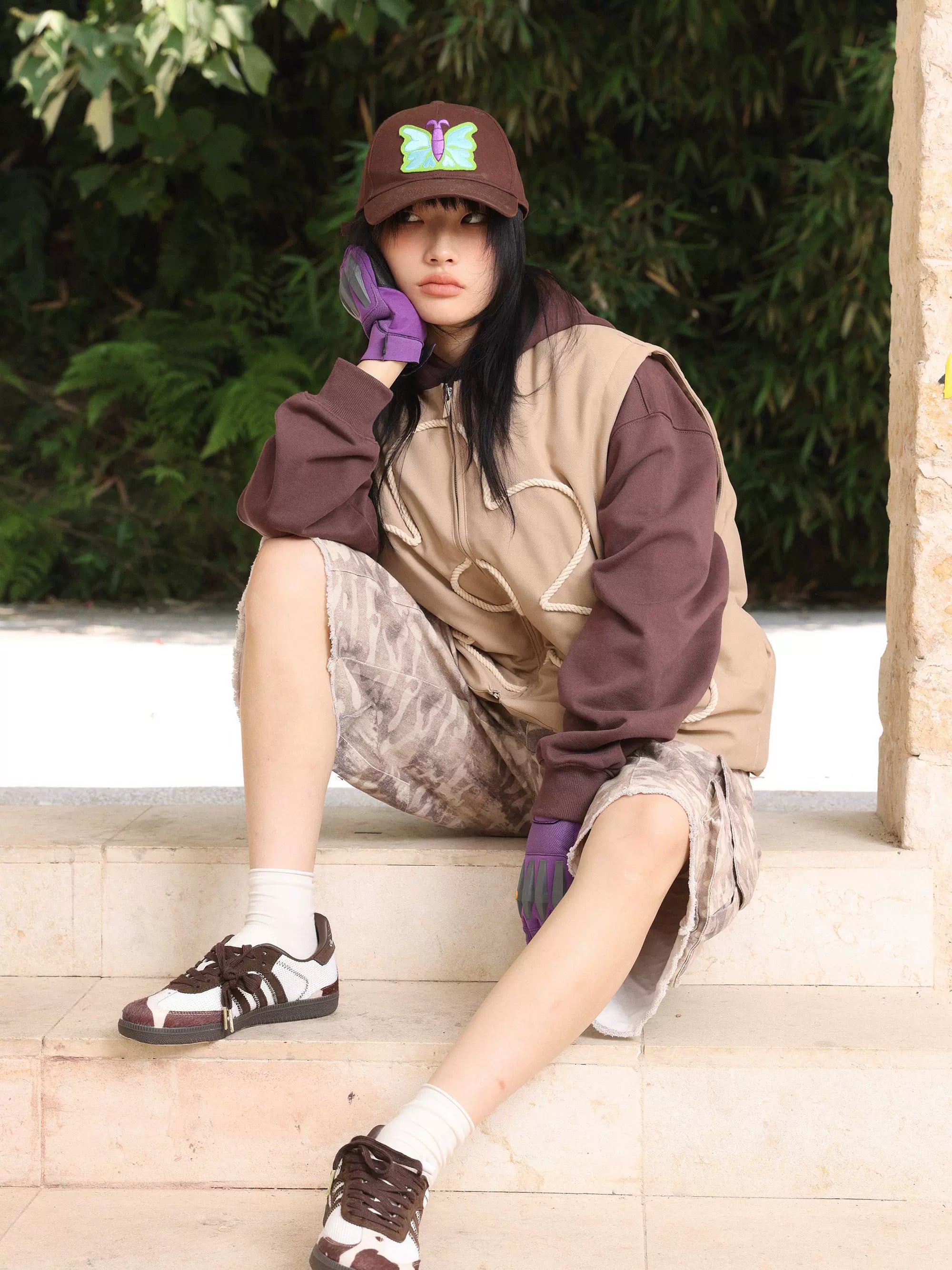 eeeeArtmonster绳绣花朵背心棉马甲加厚保暖坎肩外搭棉服无袖外套