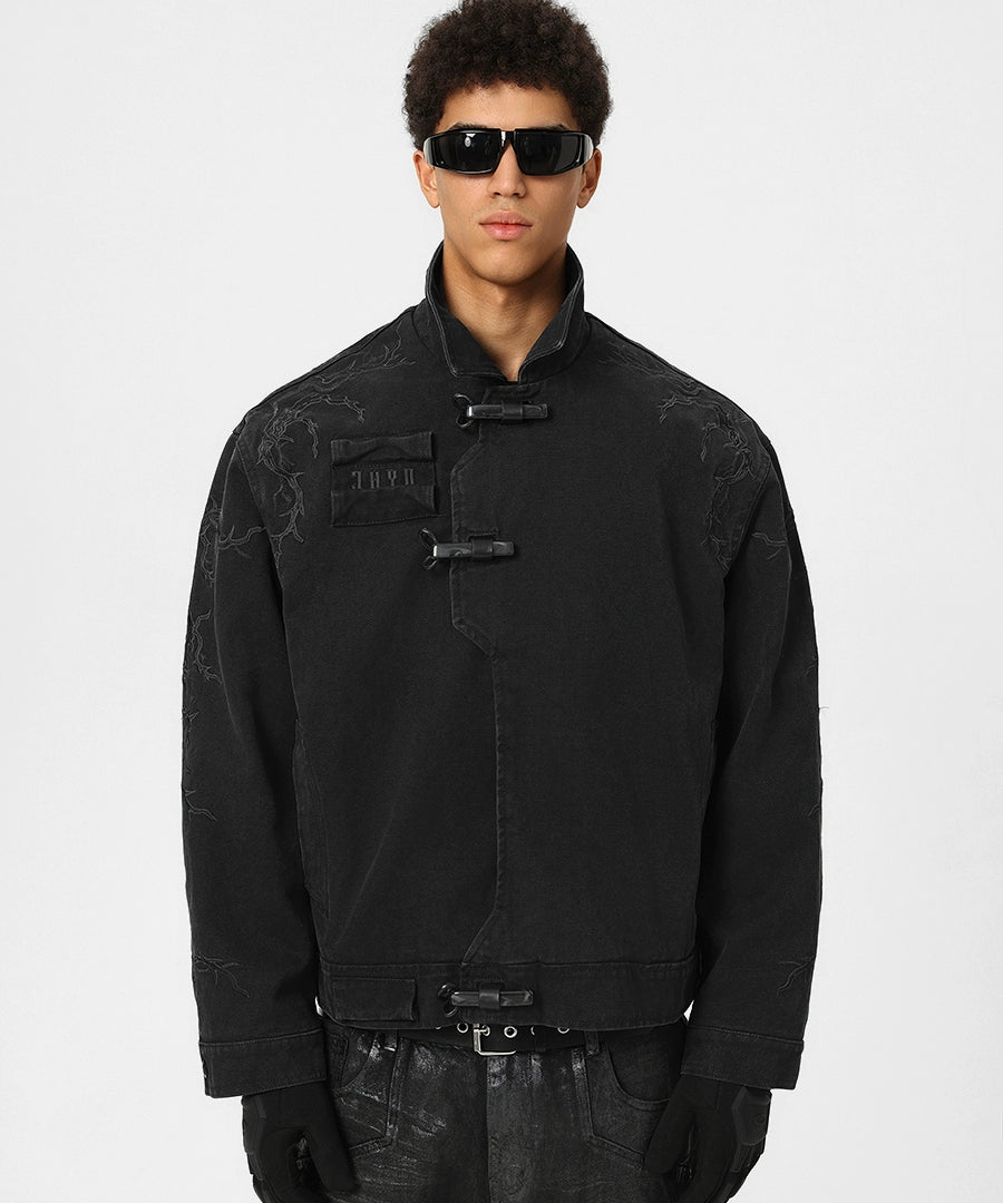 【丞磊同款】JHYQ荆棘新国风重磅机车夹克男潮牌荆棘绣棒球服外套