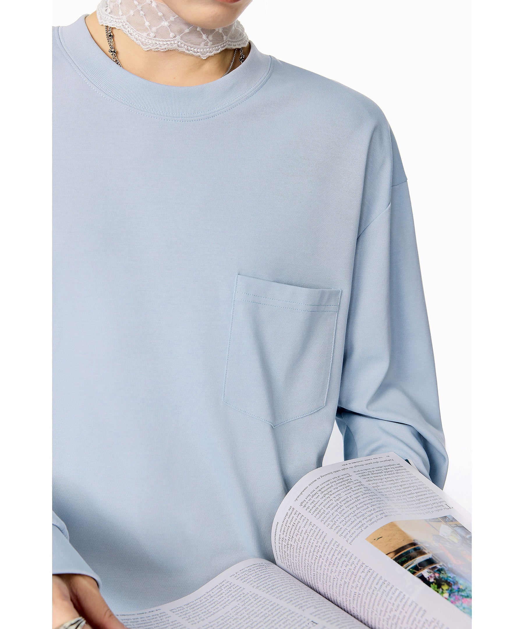 ICH MODE 美式圆领正肩长袖T恤女2025秋冬新款宽松纯色上衣打底衫