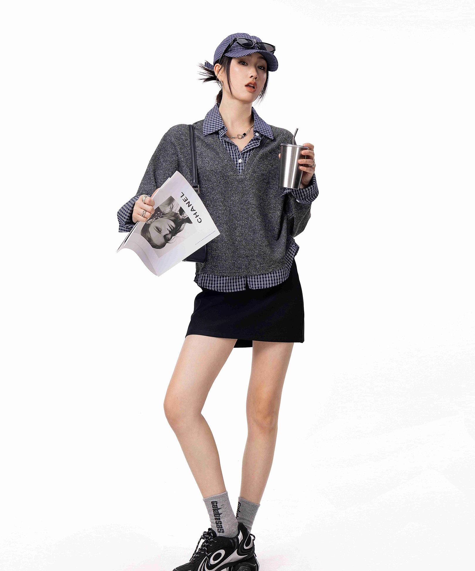 ICH MODE 美式假两件毛针织衫女2025秋冬新款POLO衫毛衣休闲上衣