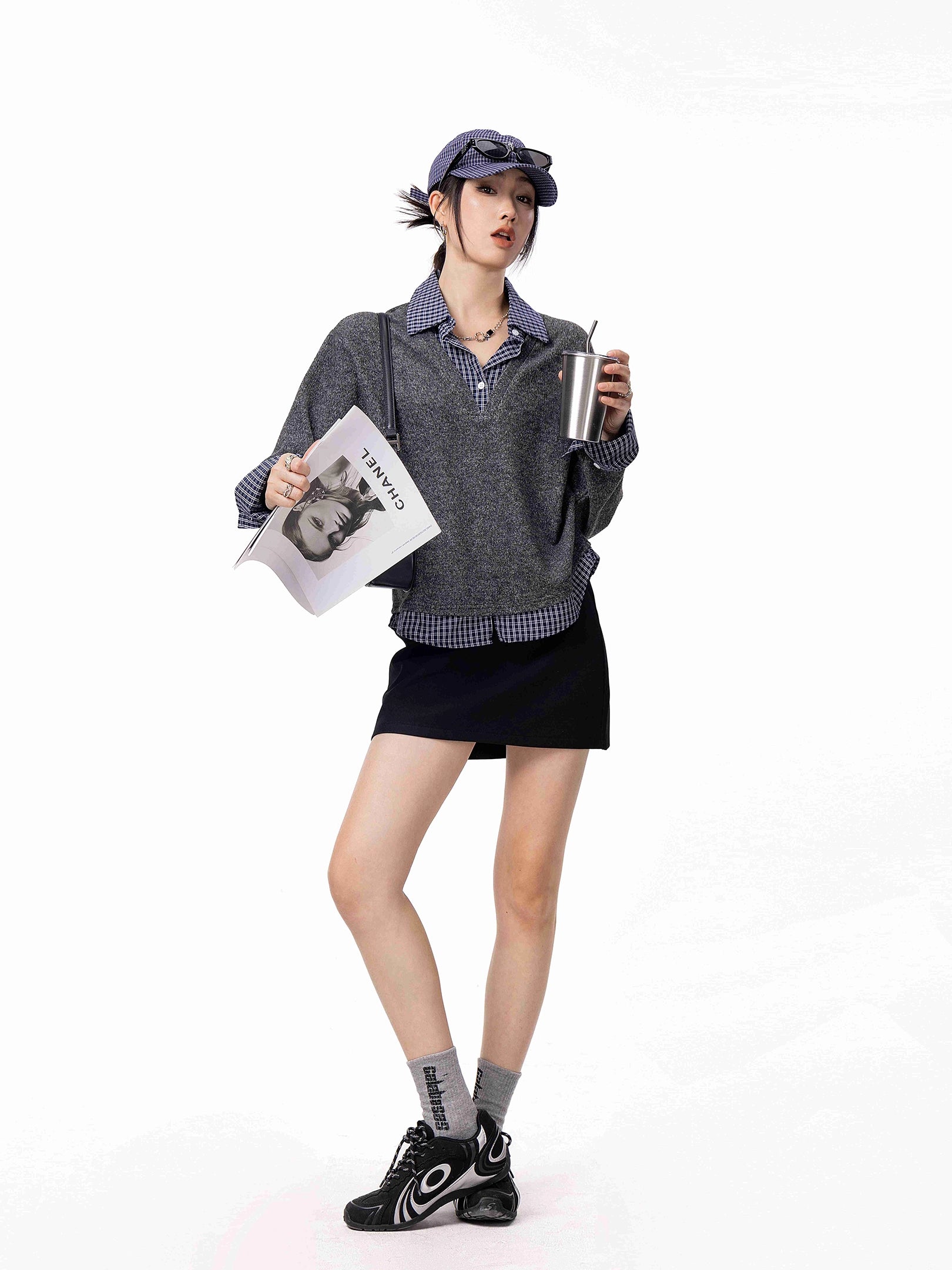 ICH MODE 美式假两件毛针织衫女2025秋冬新款POLO衫毛衣休闲上衣