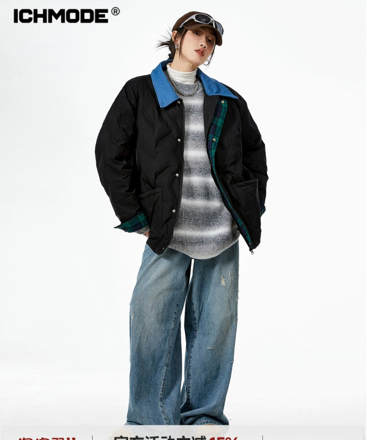 ICH MODE 美式复古棉服夹棉外套女款秋冬季轻薄棉衣棉袄夹克新款