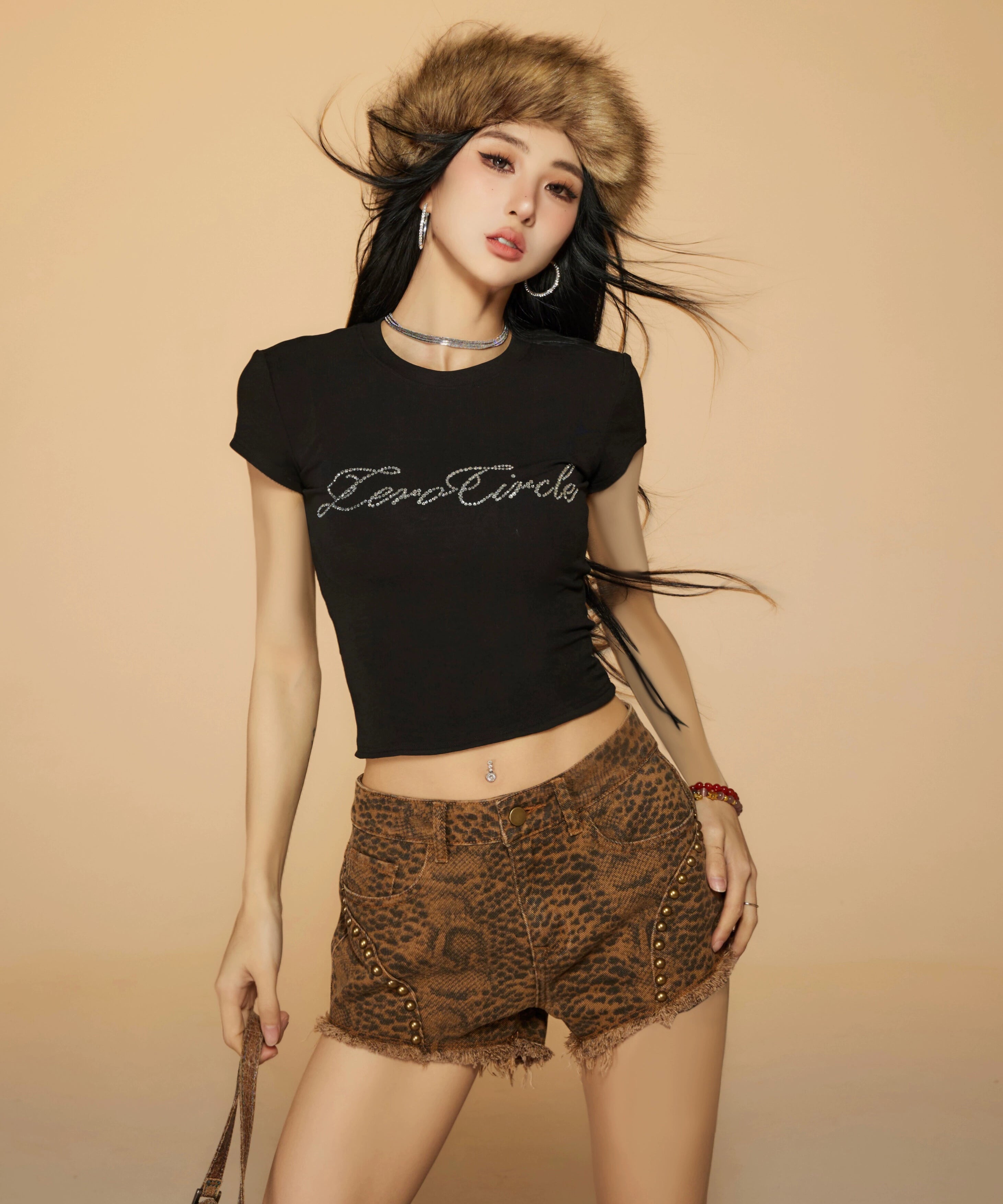 野生zerocircle休闲短裤女夏季季辣妹设计感小众修身显瘦蛇纹裤子