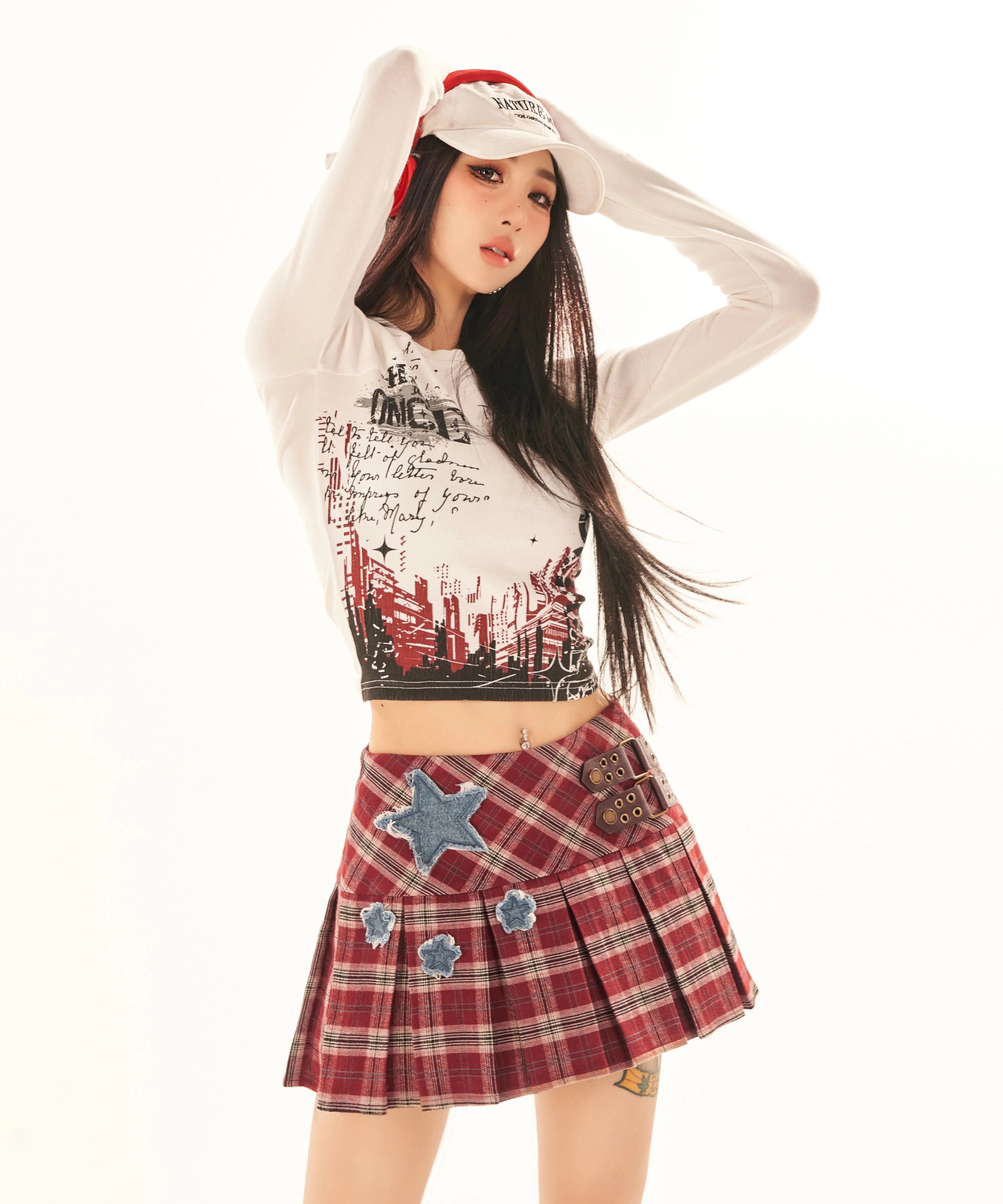 野生zerocircle白色插肩长袖t恤女春秋季y2k辣妹修身小众短款上衣