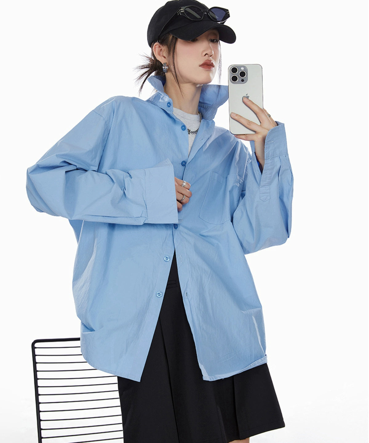 ICH MODE 美式复古白衬衫女夏季新款宽松流行衬衣外套上衣慵懒风