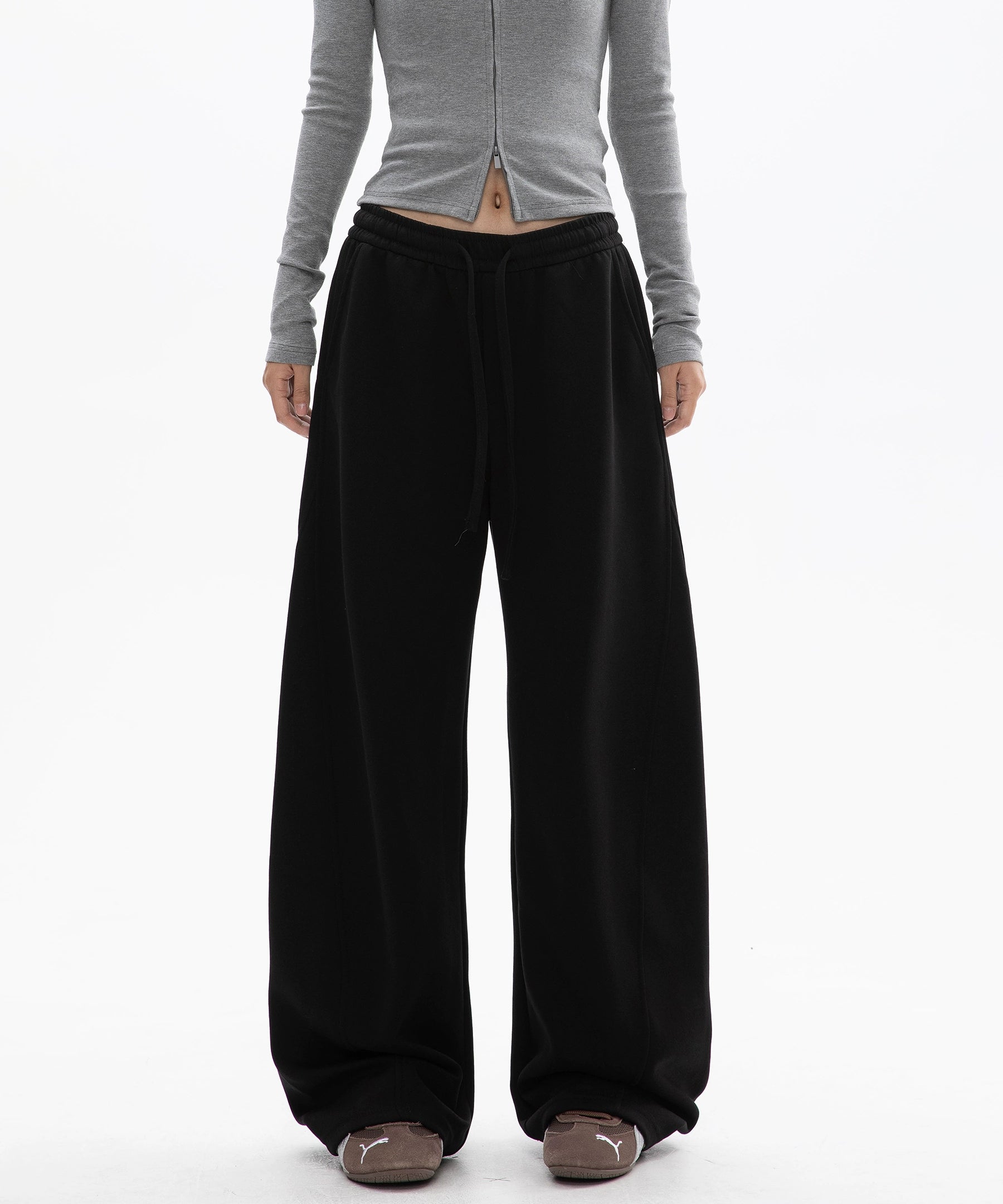 ICH MODE 美式加绒休闲裤女秋冬新款运动卫裤宽松直筒百搭阔腿裤