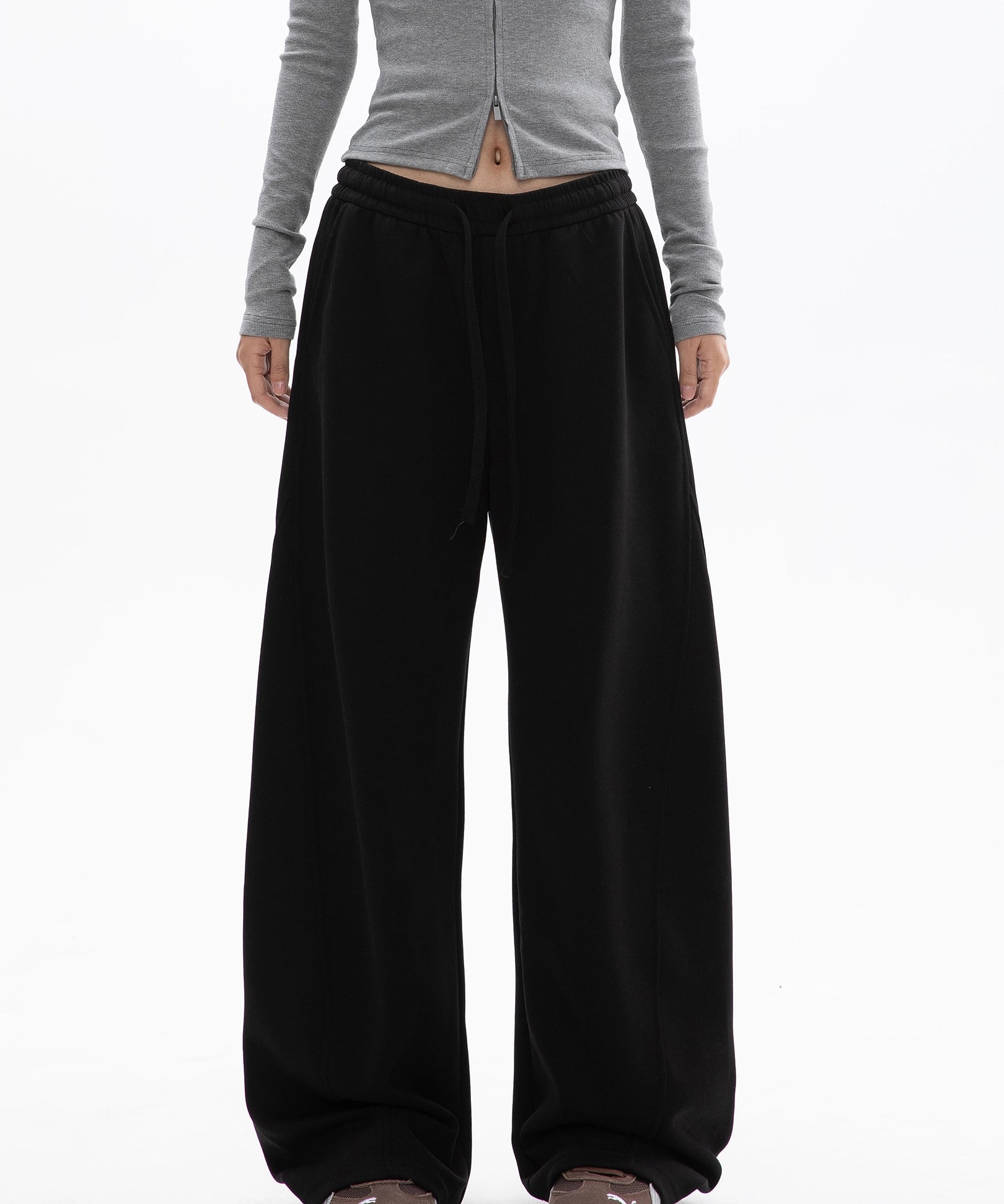 ICH MODE 美式加绒休闲裤女秋冬新款运动卫裤宽松直筒百搭阔腿裤