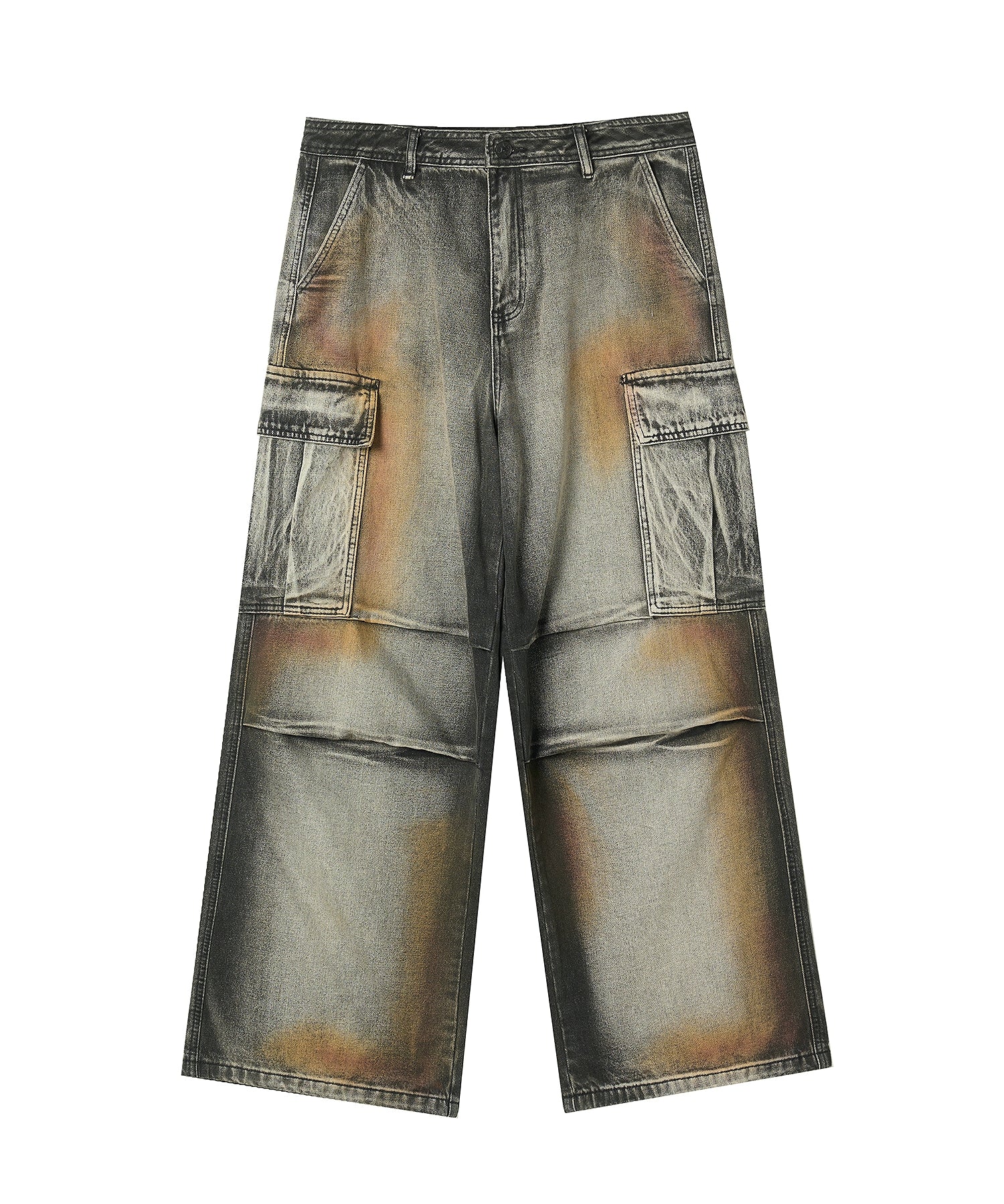 【小鬼王琳凯同款】JHYQ美式脏染做旧口袋工装牛仔裤男潮牌嘻哈裤