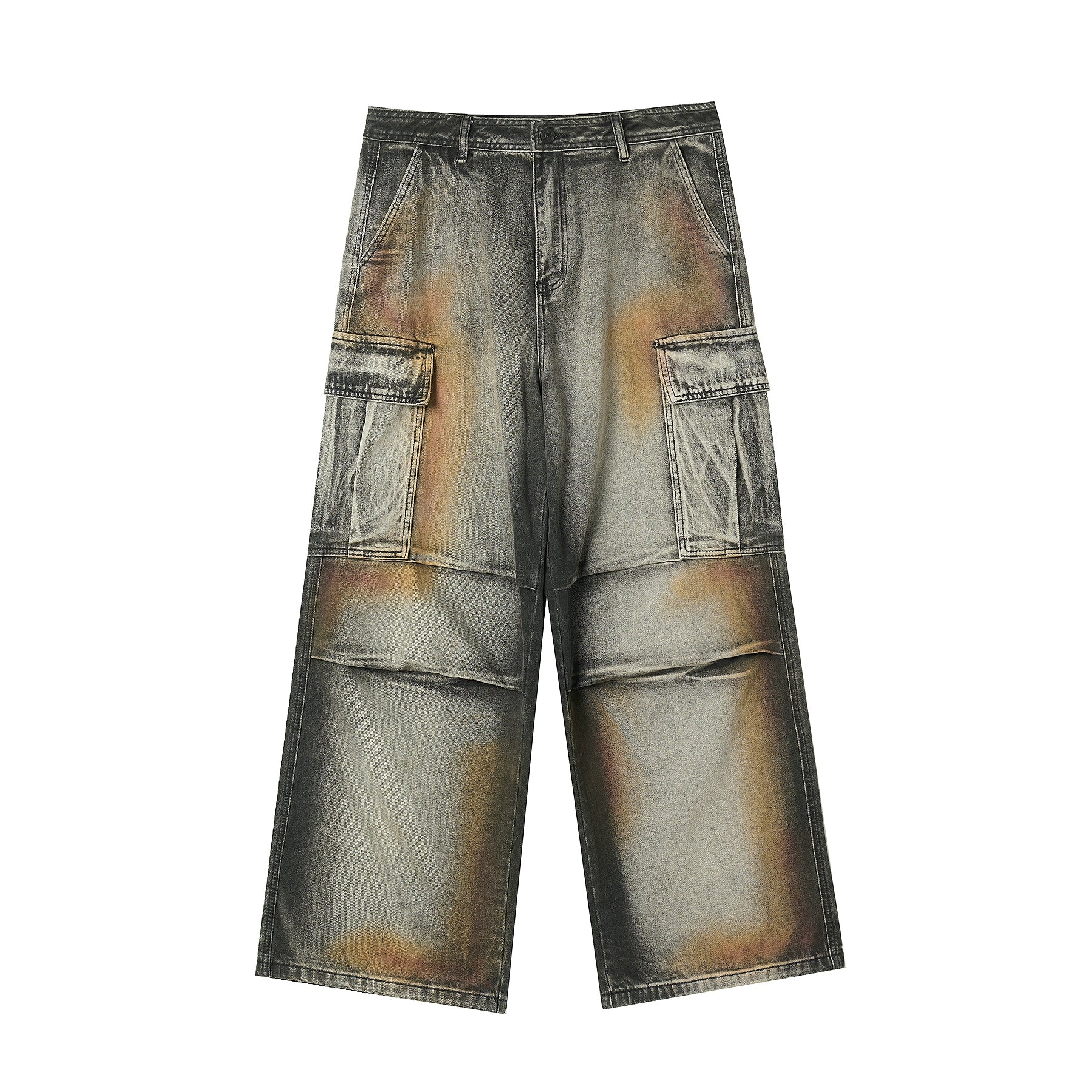 【小鬼王琳凯同款】JHYQ美式脏染做旧口袋工装牛仔裤男潮牌嘻哈裤