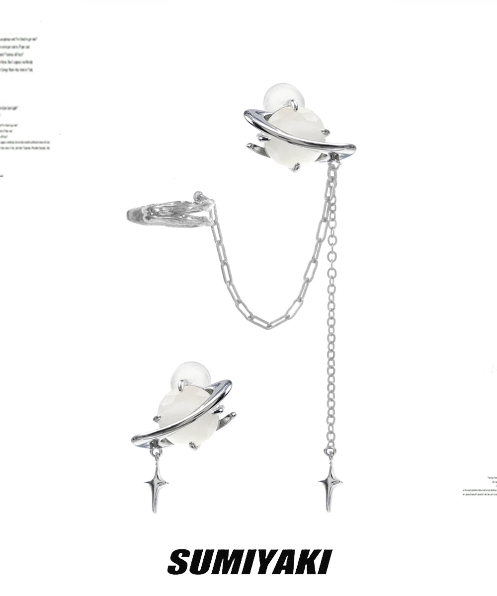 设计感十足！SUMIYAKI  原创星眼系列不对称耳环耳夹猫眼原创耳钉