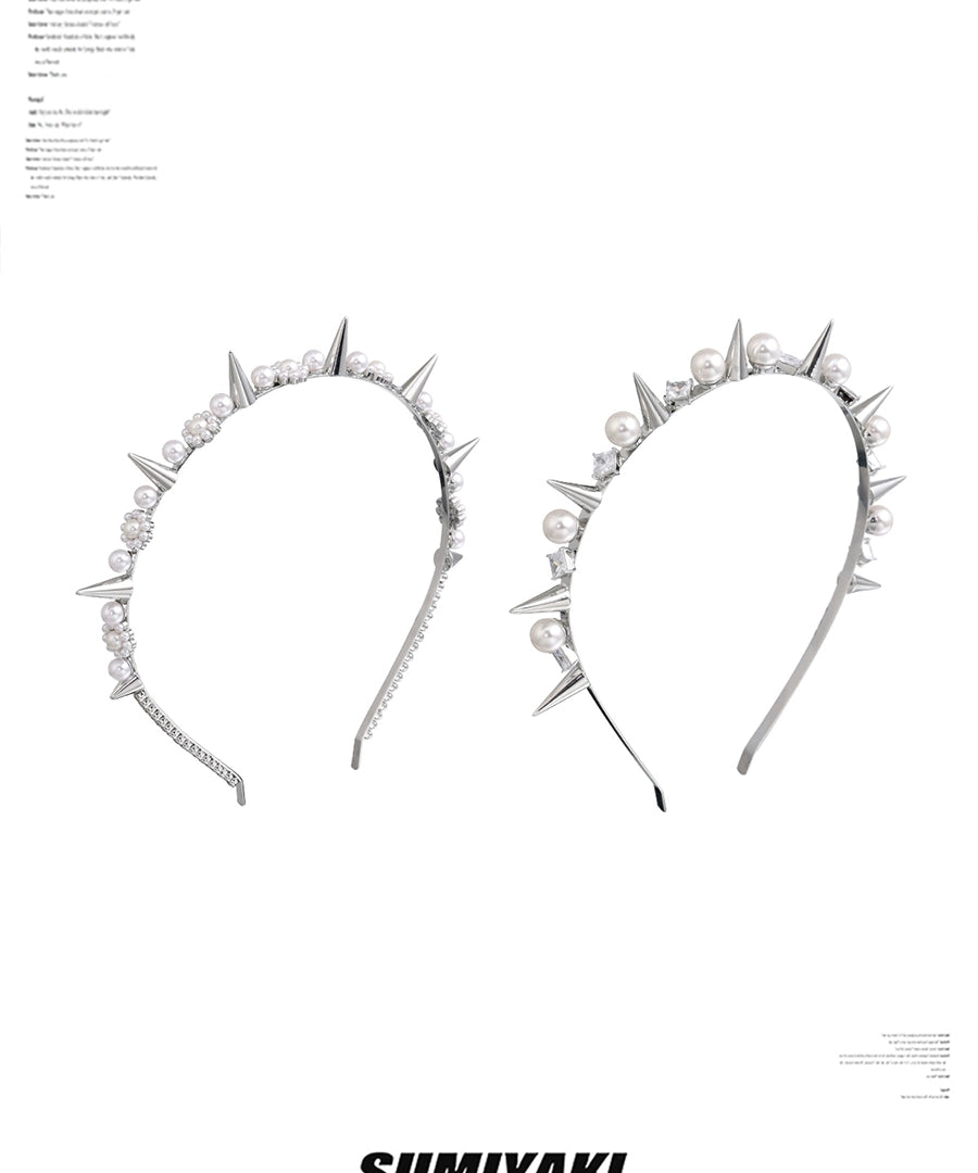 刚柔并济！SUMIYAKI 在逃公主珍珠铆钉发箍朋克学院风小众发饰女
