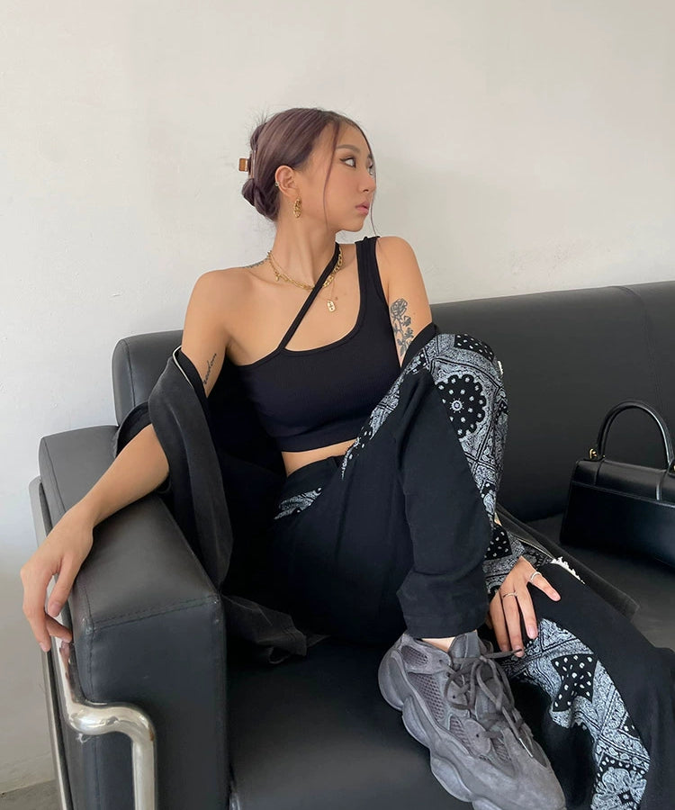 野生zero吊带背心女夏季美式辣妹抹胸内搭设计感斜肩外穿短款上衣