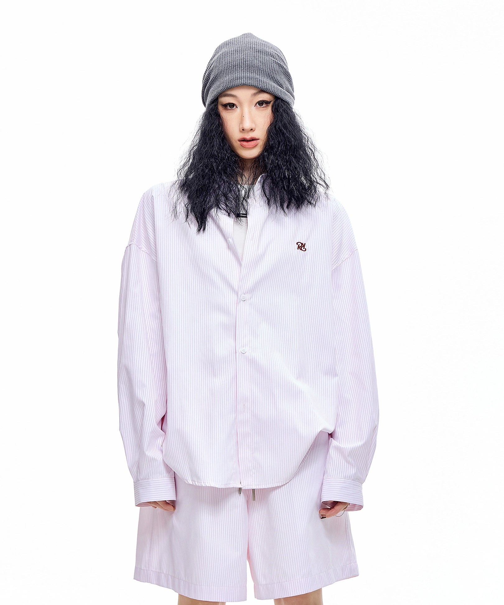 ICH MODE 美式复古条纹蓝色长袖衬衫女秋冬宽松百搭休闲衬衣外套