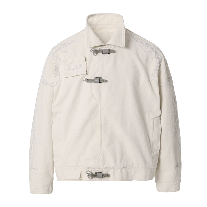 【丞磊同款】JHYQ荆棘新国风重磅机车夹克男潮牌荆棘绣棒球服外套