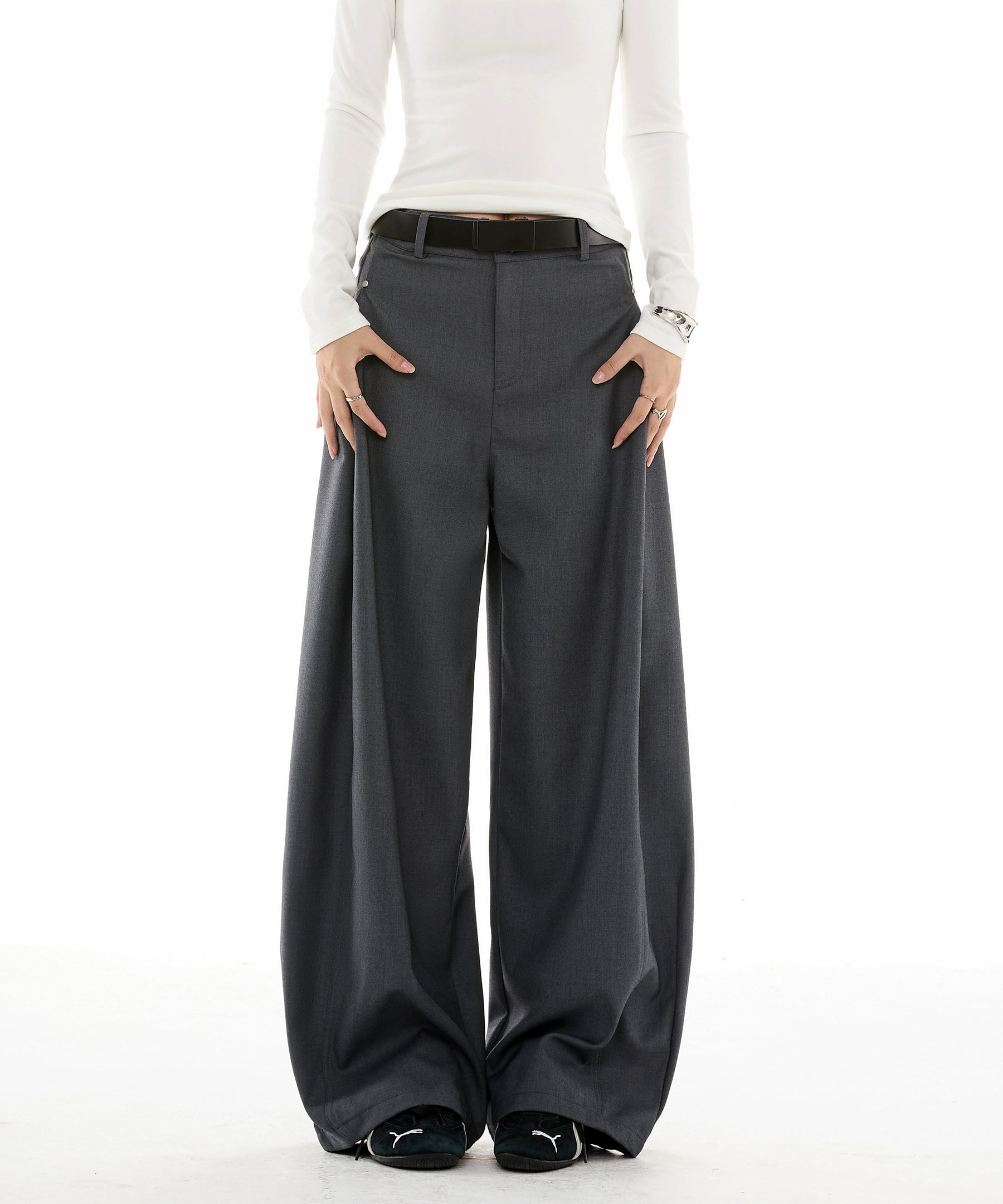 ICH MODE 美式复古宽松直筒休闲裤女新款阔腿裤百搭运动裤西装裤