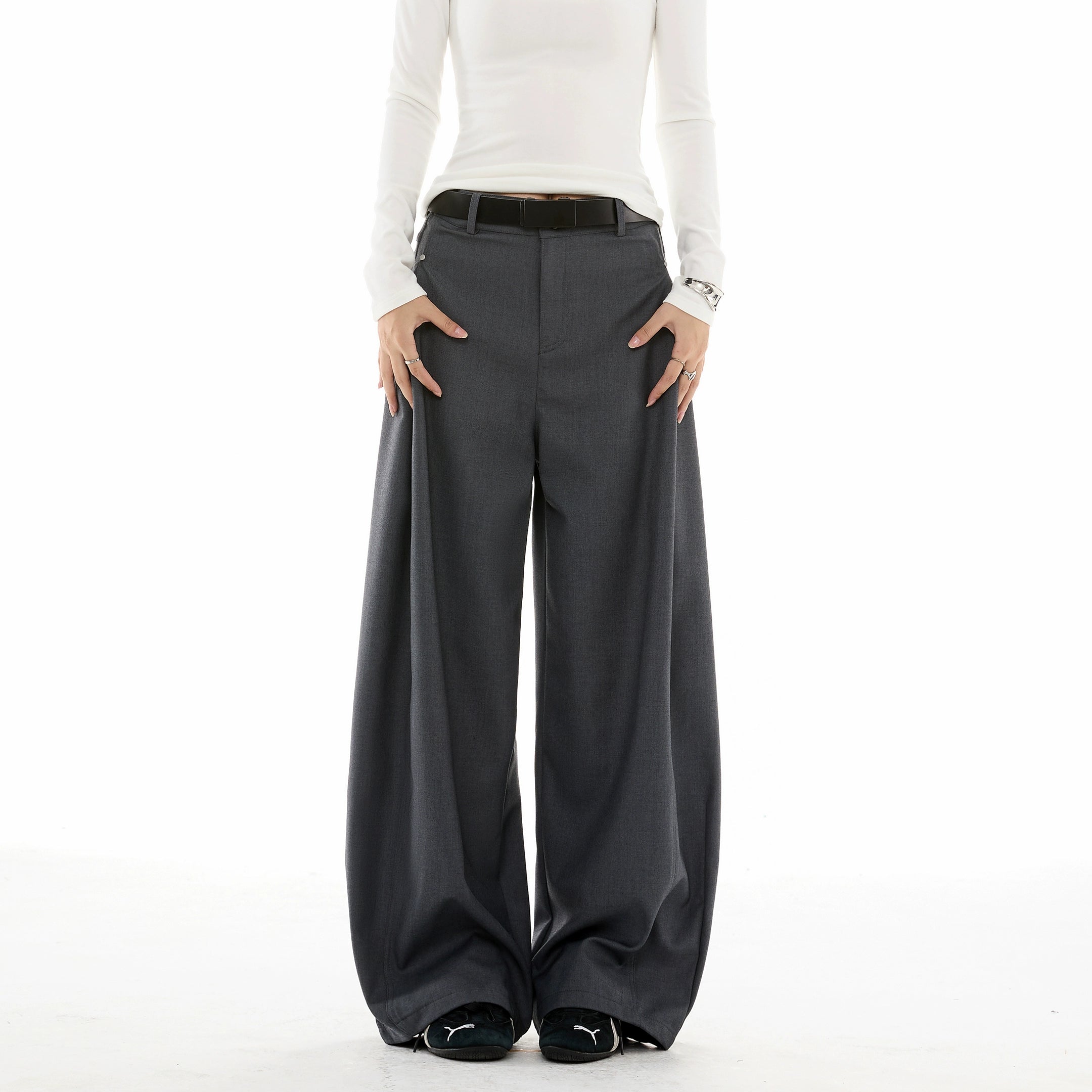 ICH MODE 美式复古宽松直筒休闲裤女新款阔腿裤百搭运动裤西装裤