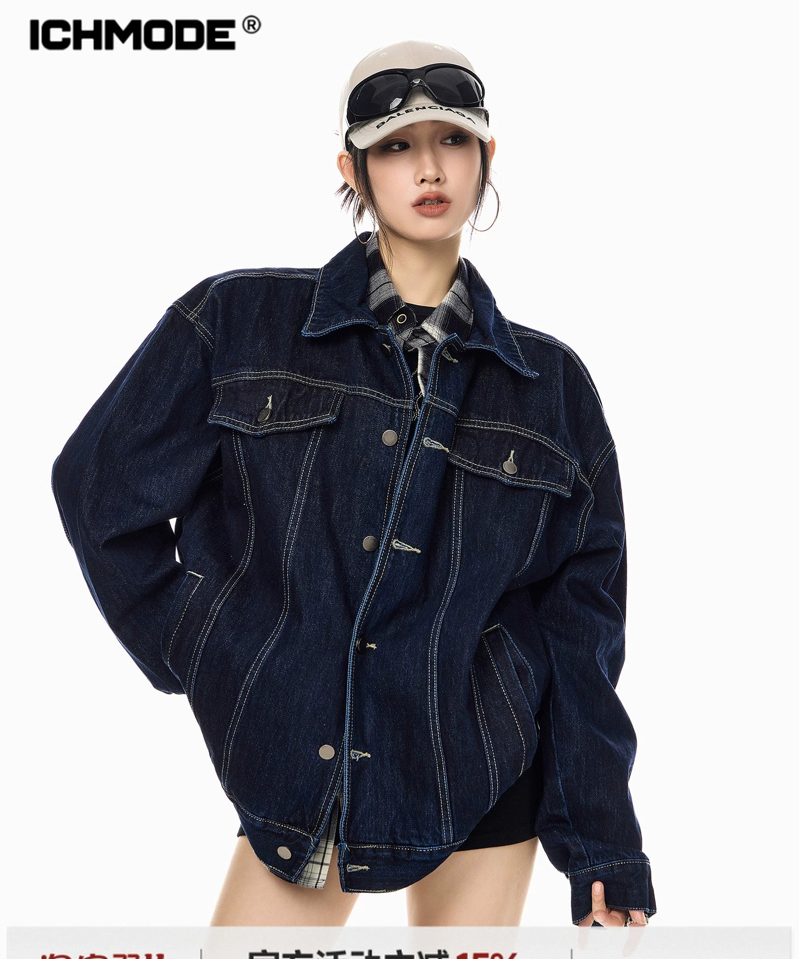 ICH MODE 美式复古工装牛仔外套女秋冬2025新款宽松休闲夹克上衣