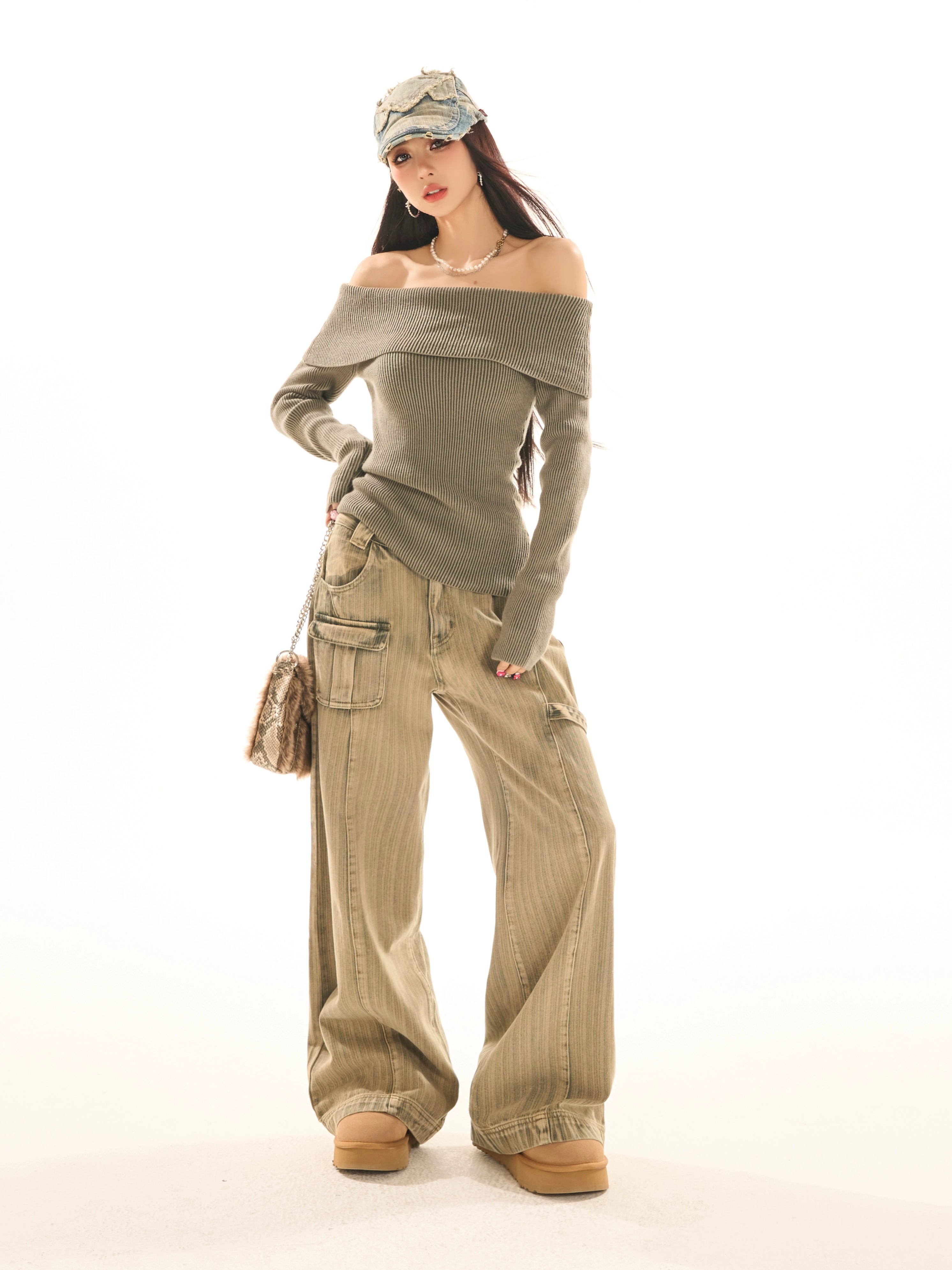 野生zerocircle怀旧色复古直筒牛仔裤女春显瘦宽松阔腿设计感裤子