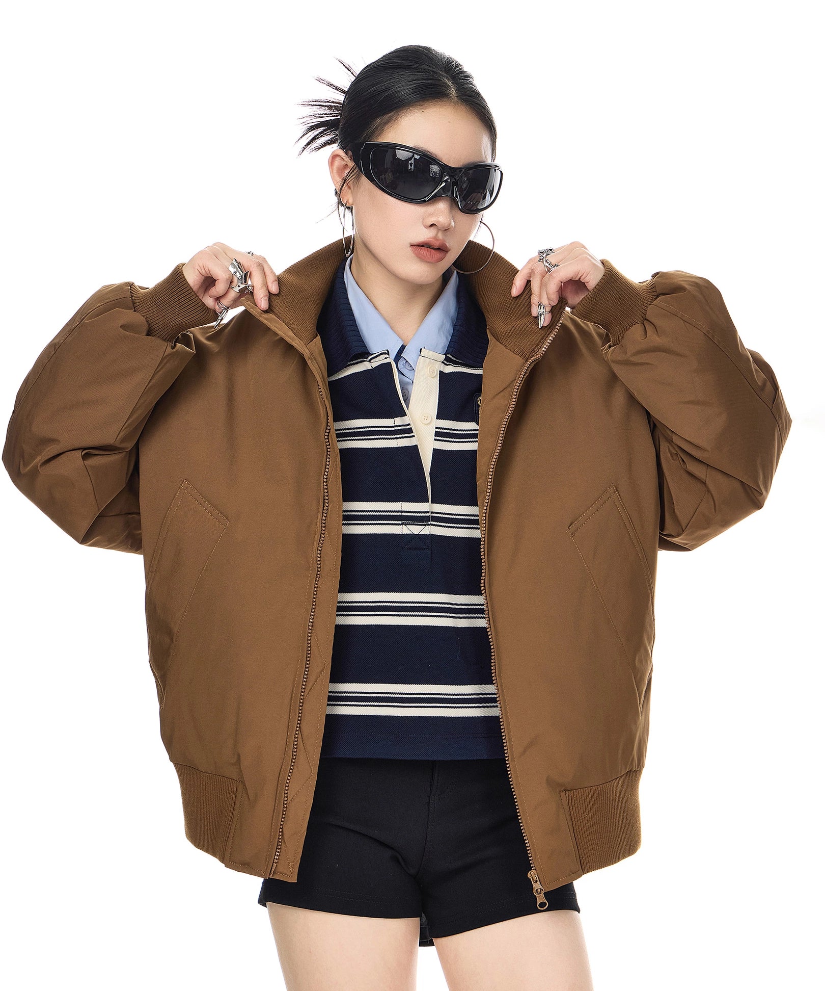 ICH MODE 90白鸭绒美式立领黑色轻薄羽绒服女冬季保暖宽松外套