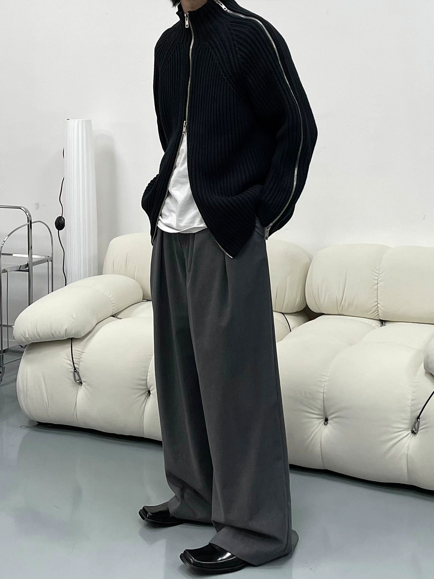 潮WOO专属TERRAINCOGNITA三拉链多变穿搭立领毛衣重磅休闲外套男