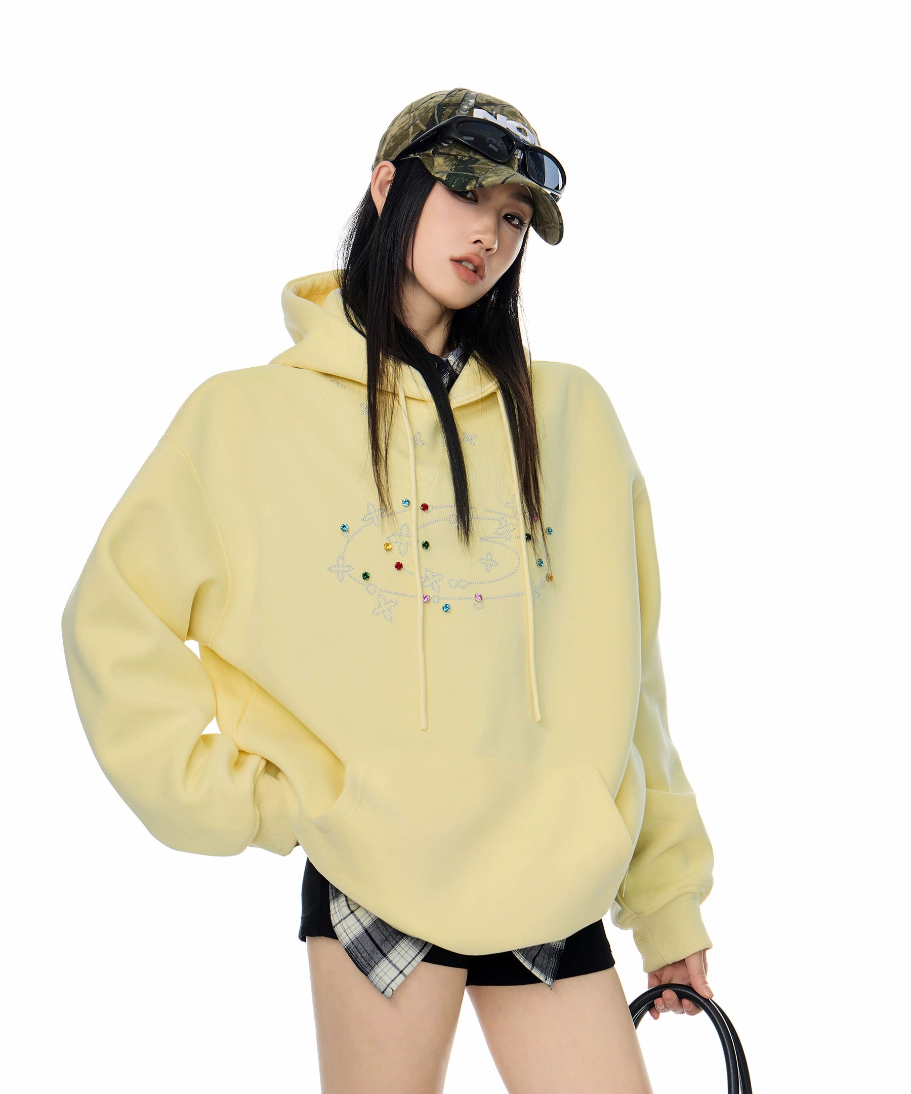 ICH MODE 美式复古烫钻连帽卫衣女2025秋冬新款运动休闲长袖上衣