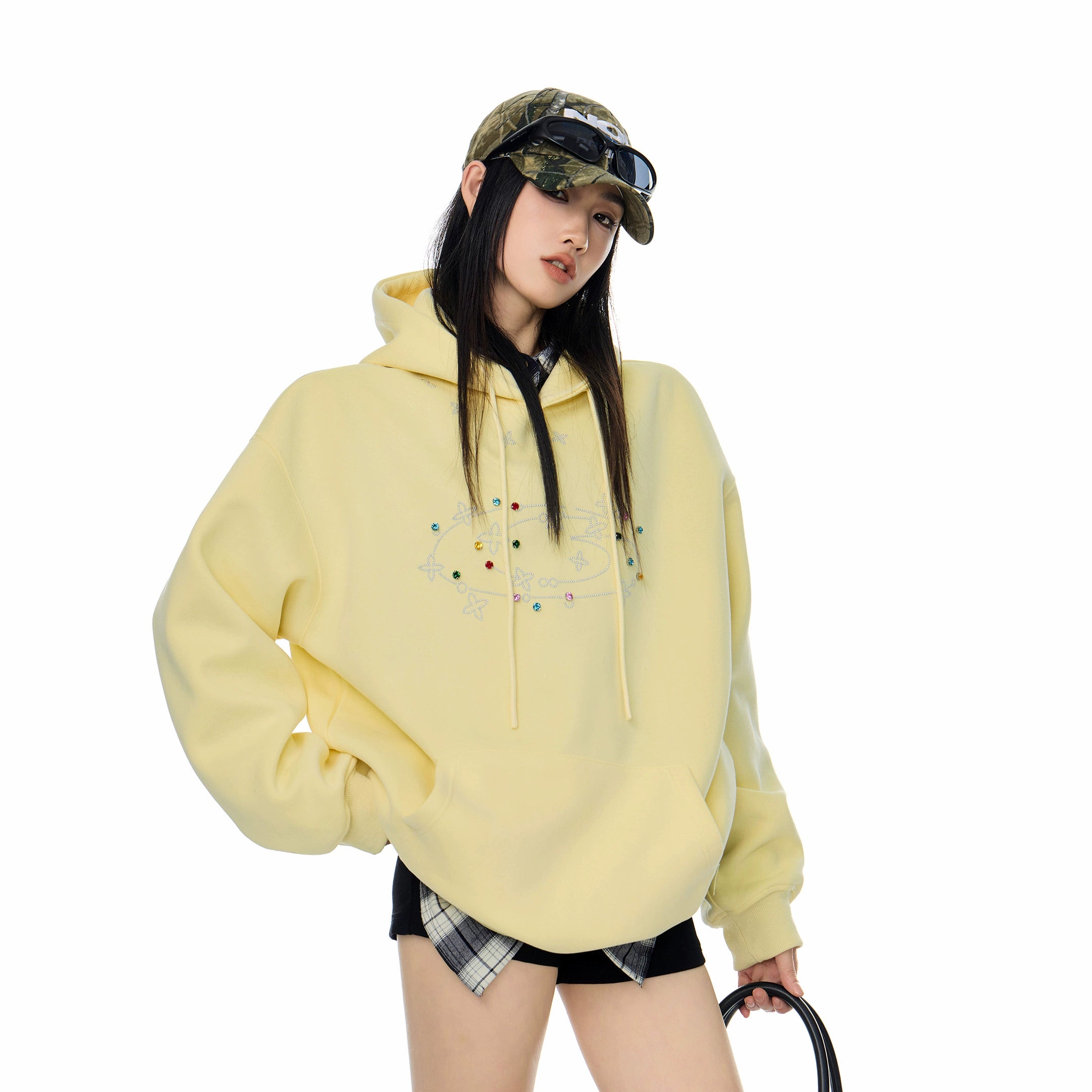 ICH MODE 美式复古烫钻连帽卫衣女2025秋冬新款运动休闲长袖上衣