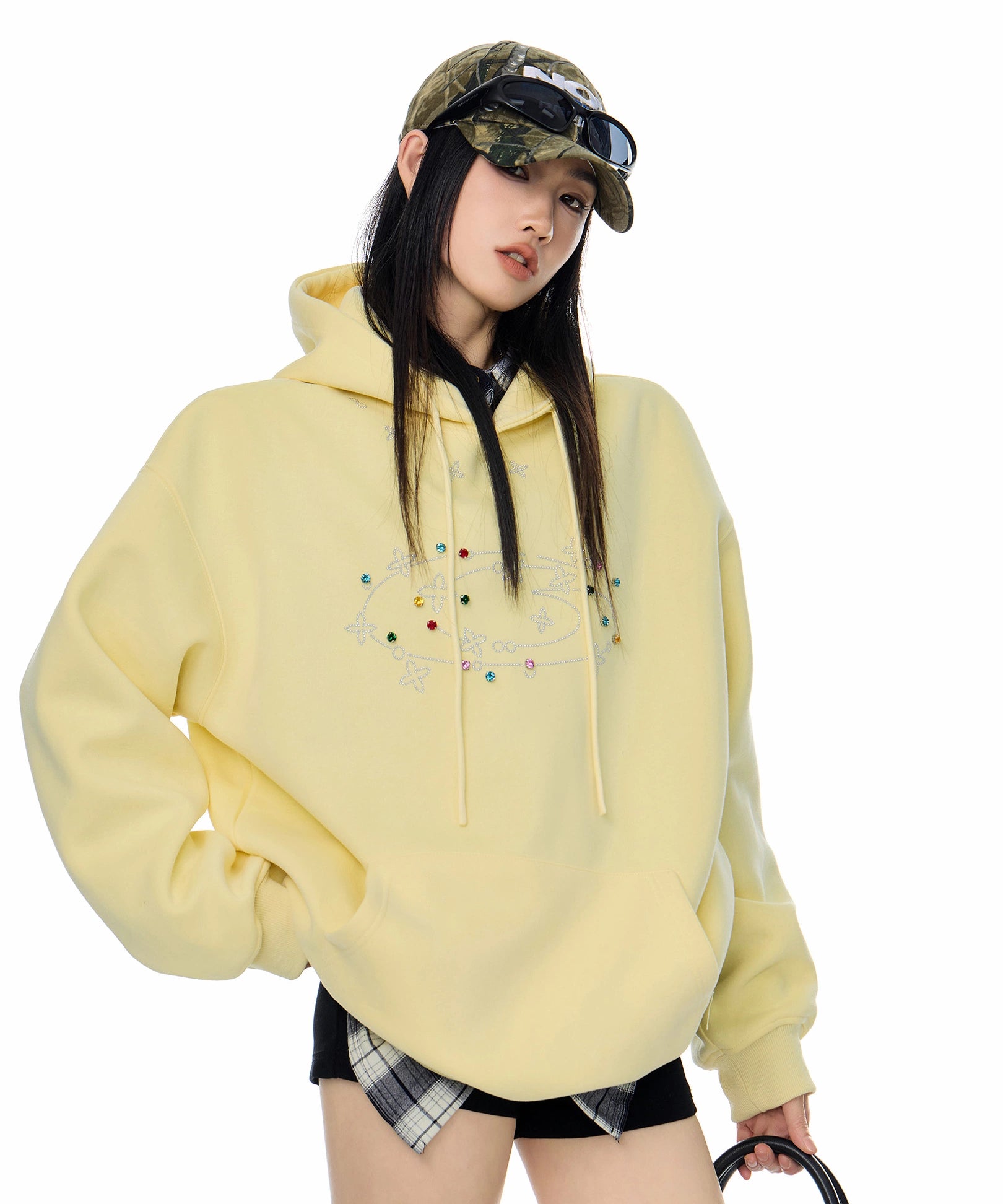 ICH MODE 美式复古烫钻连帽卫衣女2025秋冬新款运动休闲长袖上衣