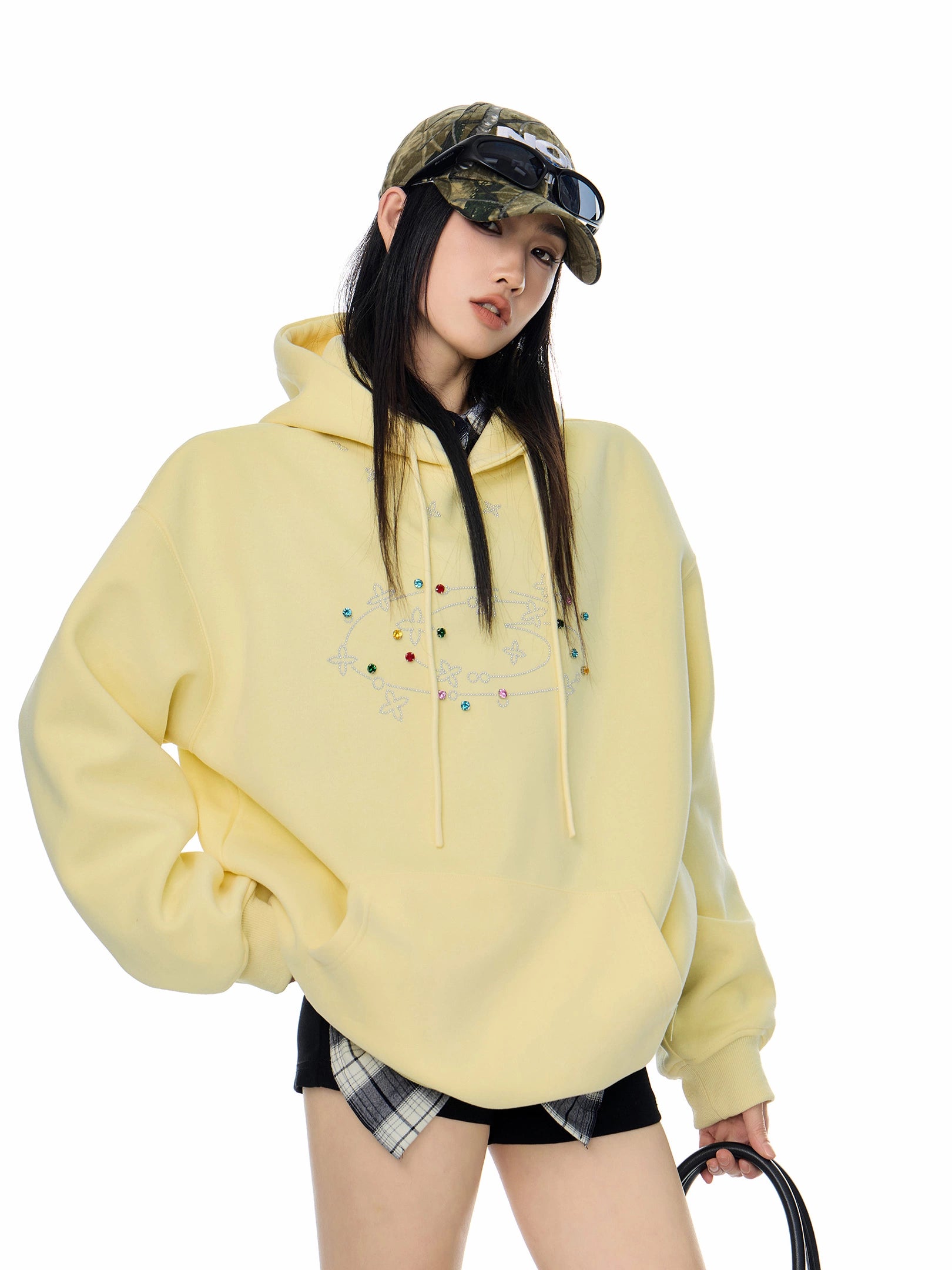 ICH MODE 美式复古烫钻连帽卫衣女2025秋冬新款运动休闲长袖上衣