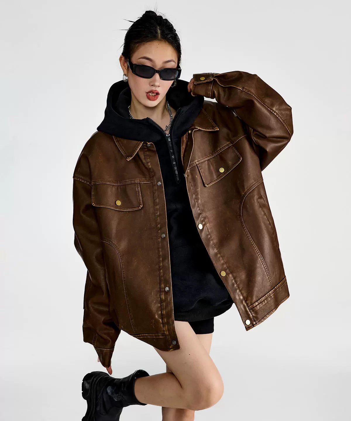 ICH MODE 美式复古皮衣外套女秋冬款2025新款宽松休闲百搭皮夹克